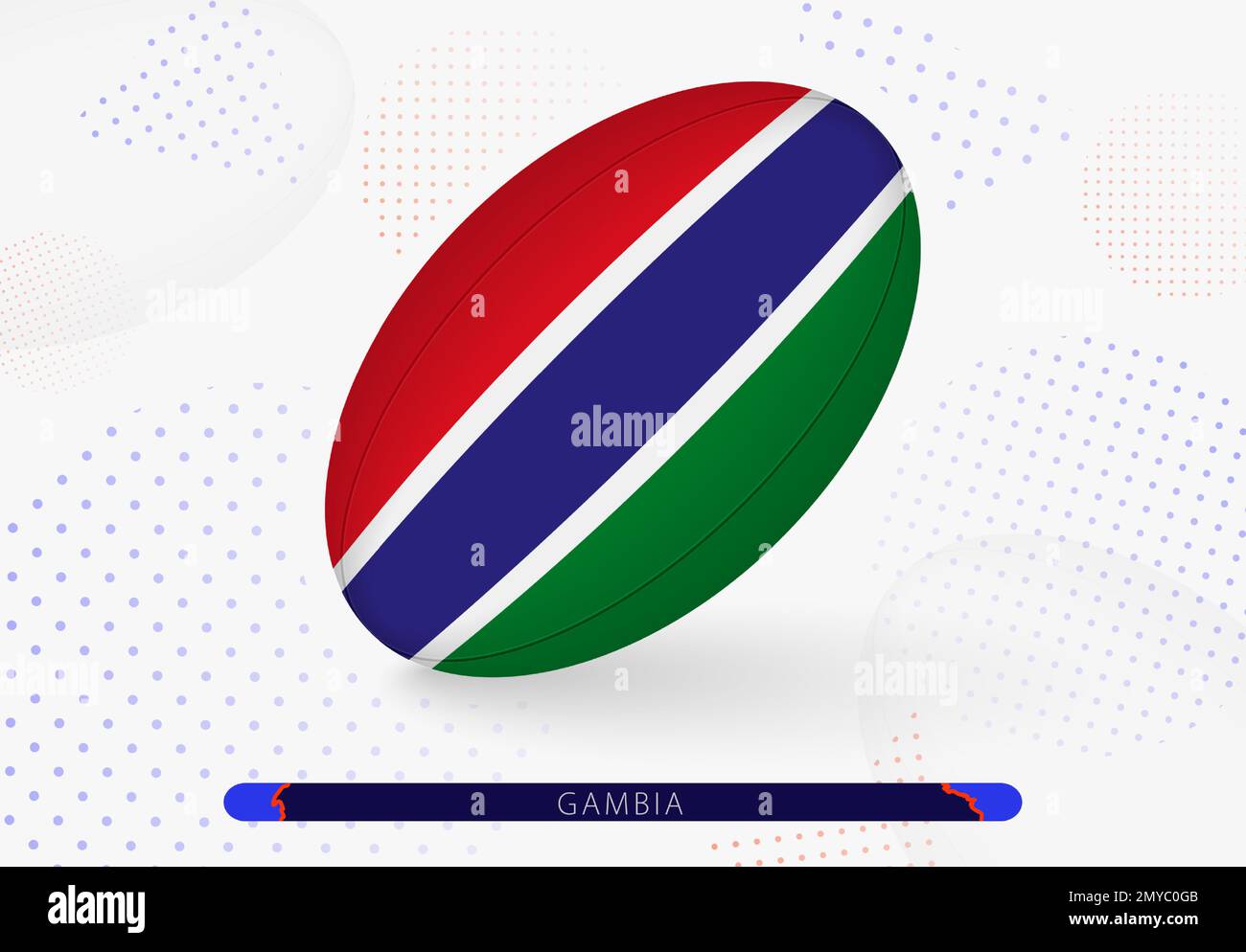 Rugby-Ball mit der Flagge Gambias drauf. Ausrüstung für das Rugby-Team von Gambia. Vektorsport-Illustration. Stock Vektor