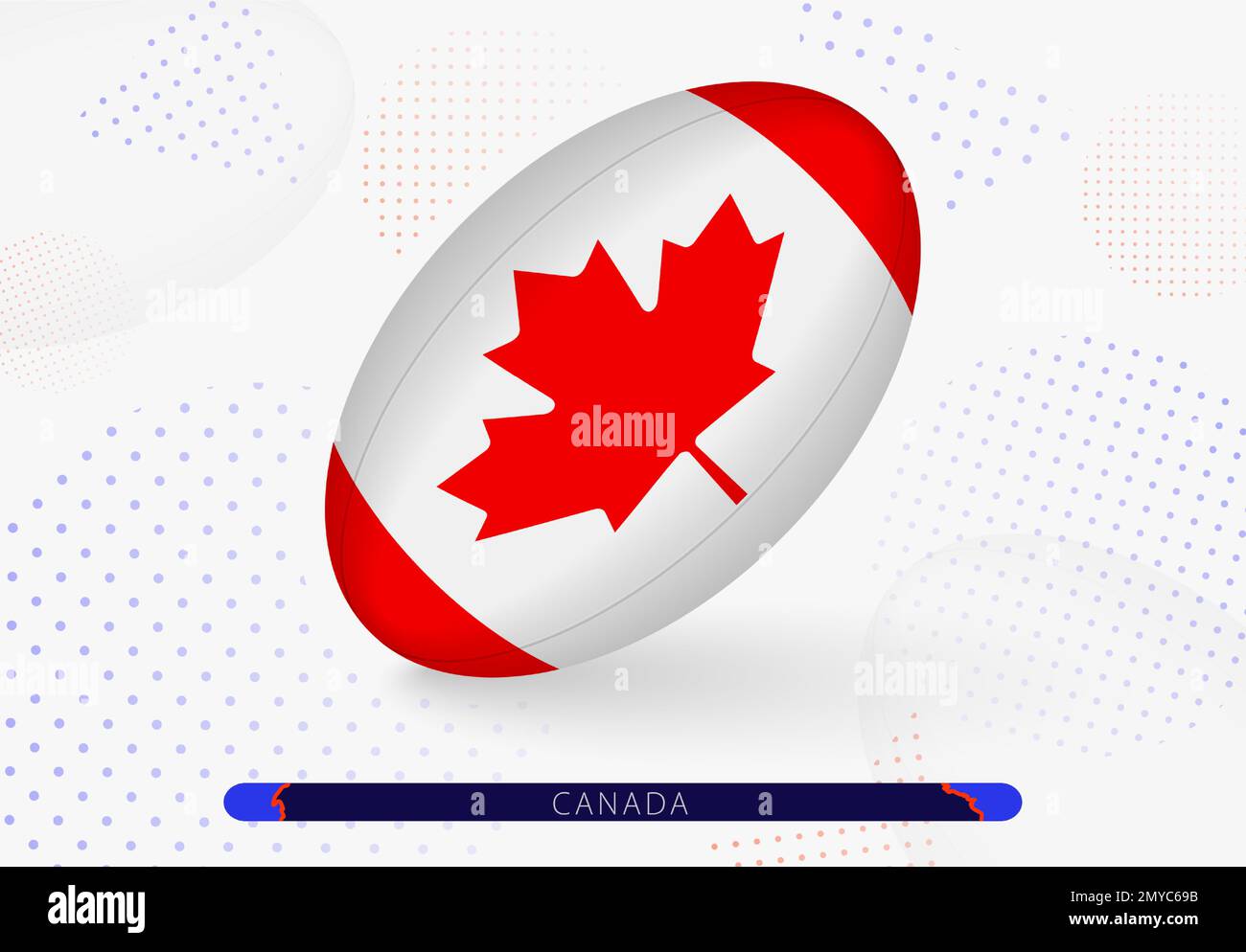 Rugby-Ball mit kanadischer Flagge drauf. Ausrüstung für das Rugby-Team von Kanada. Vektorsport-Illustration. Stock Vektor