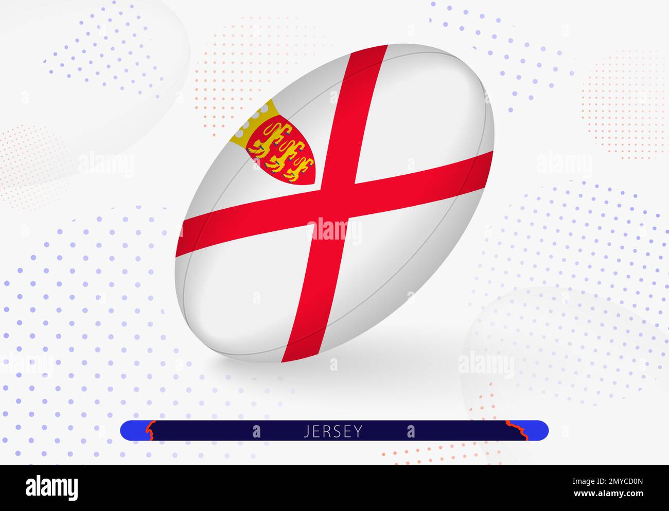 Rugby-Ball mit der Flagge von Jersey drauf. Ausrüstung für das Rugby-Team von Jersey. Vektorsport-Illustration. Stock Vektor