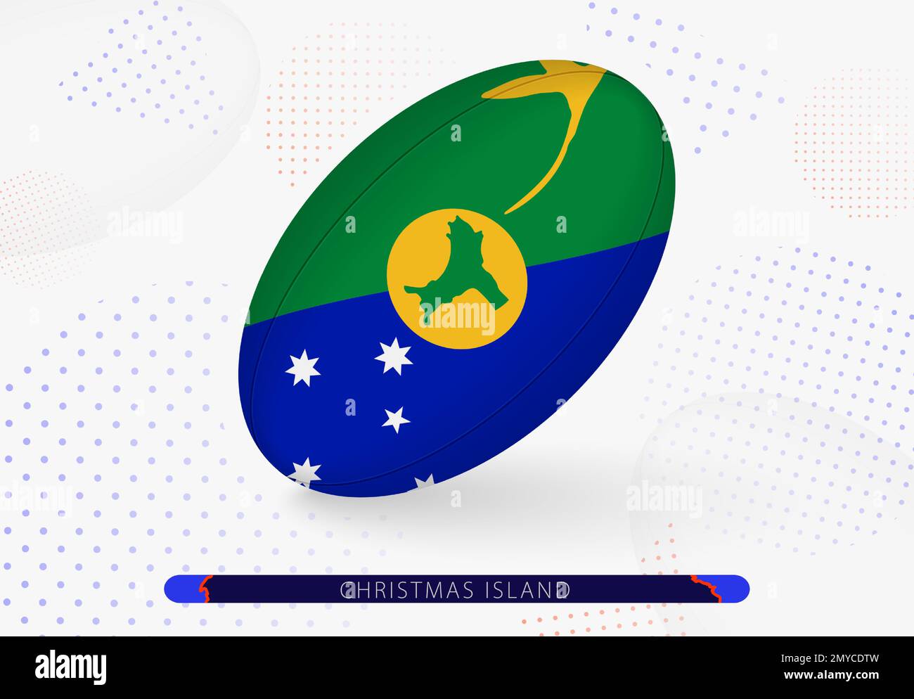 Rugby-Ball mit der Flagge der Weihnachtsinsel drauf. Ausrüstung für das Rugby-Team von Christmas Island. Vektorsport-Illustration. Stock Vektor