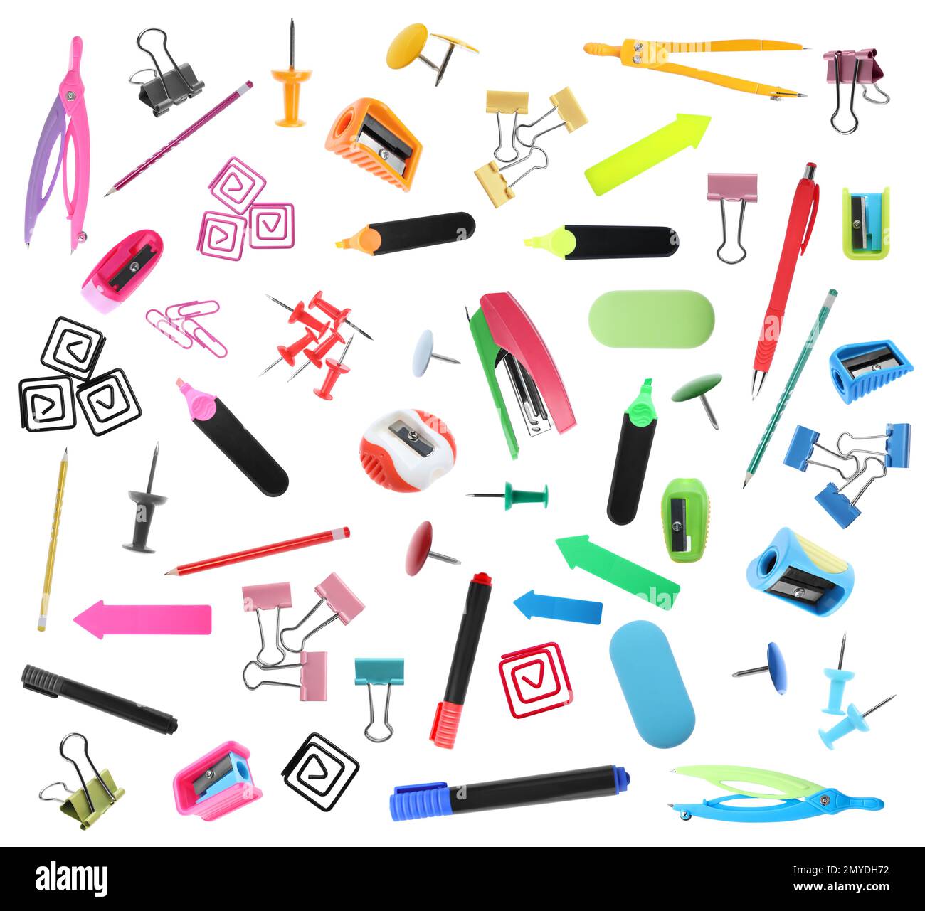 Helles Schulpapier auf weißem Hintergrund Stockfoto