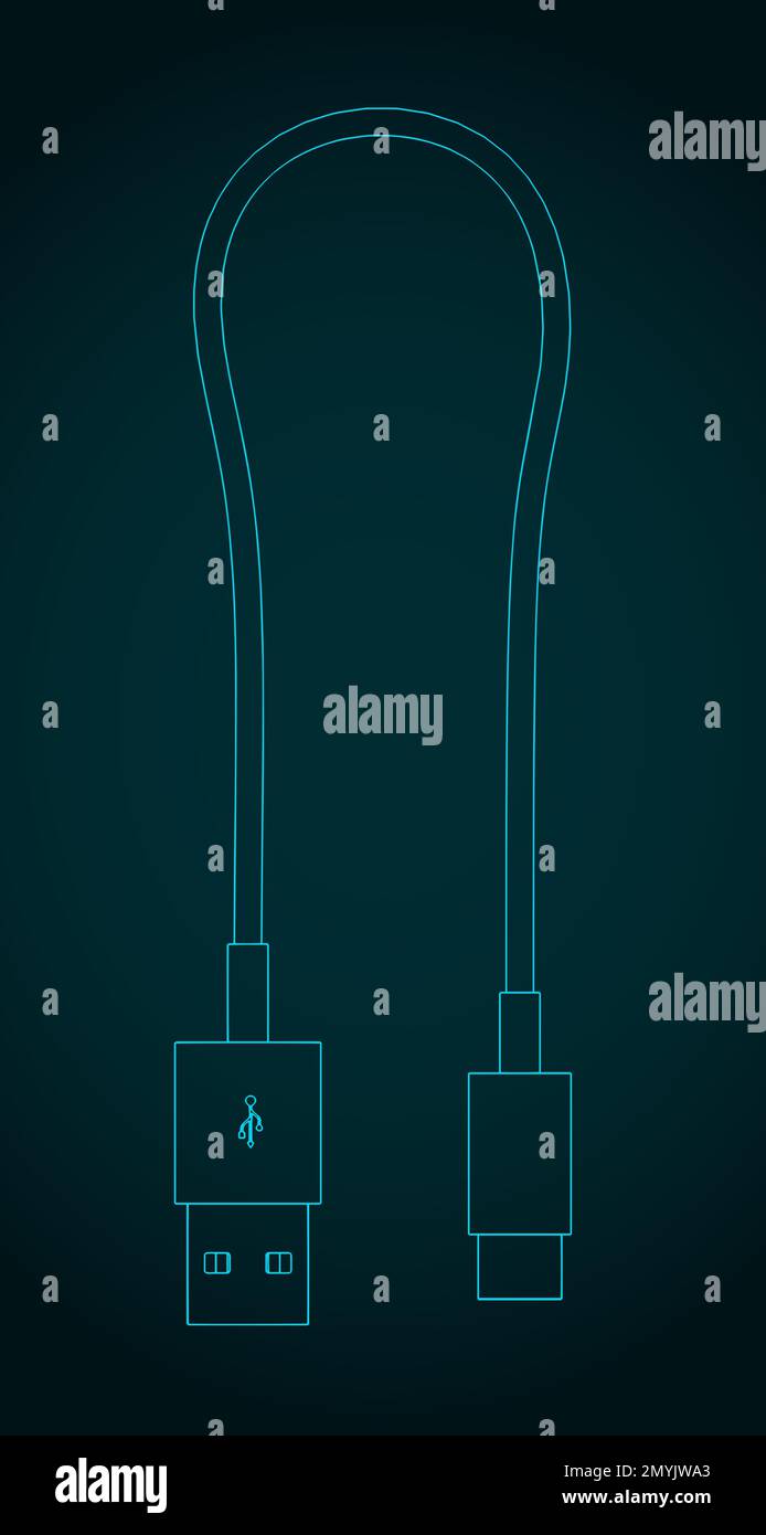 Stilisierte Vektorabbildungen von USB-Typ-A-auf-USB-Typ-C-Kabeln Stock Vektor