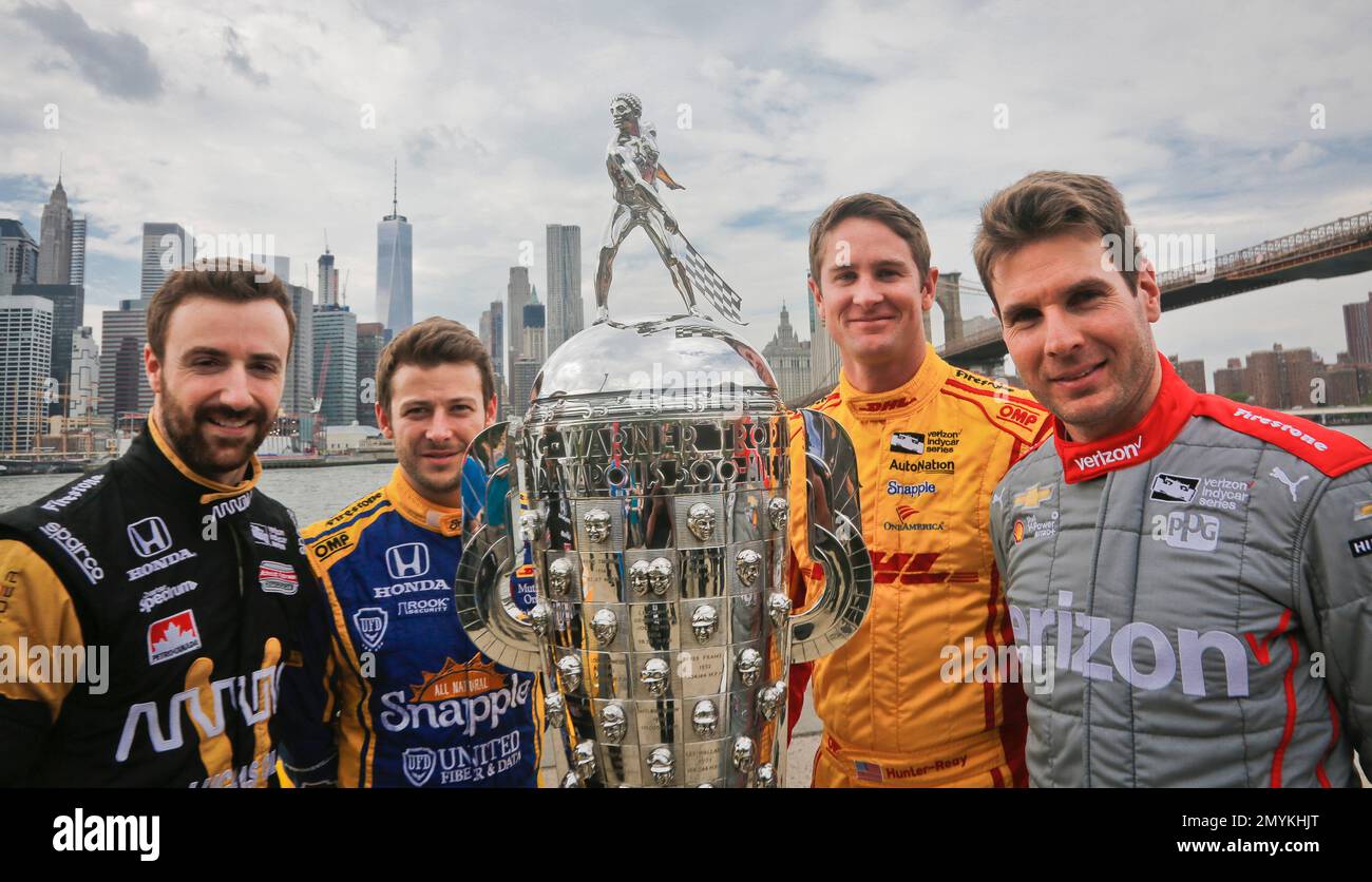 Indy 500 race car drivers, from left, James Hinchcliffe, Marco Andretti