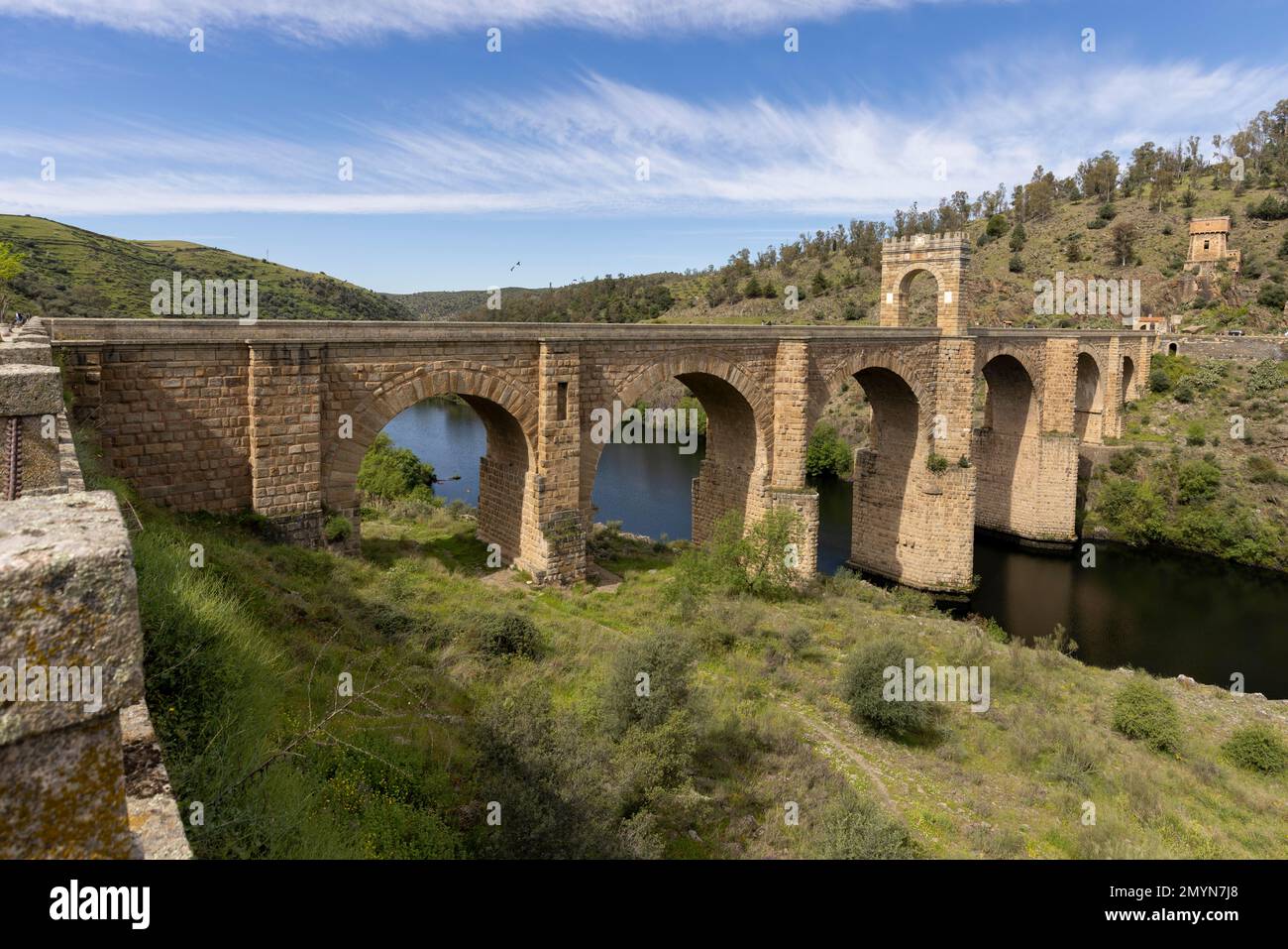 Römische Brücke, Brücke von Alcantara, Grenze Spanien und Portugal, Extremadura, Spamien Stockfoto