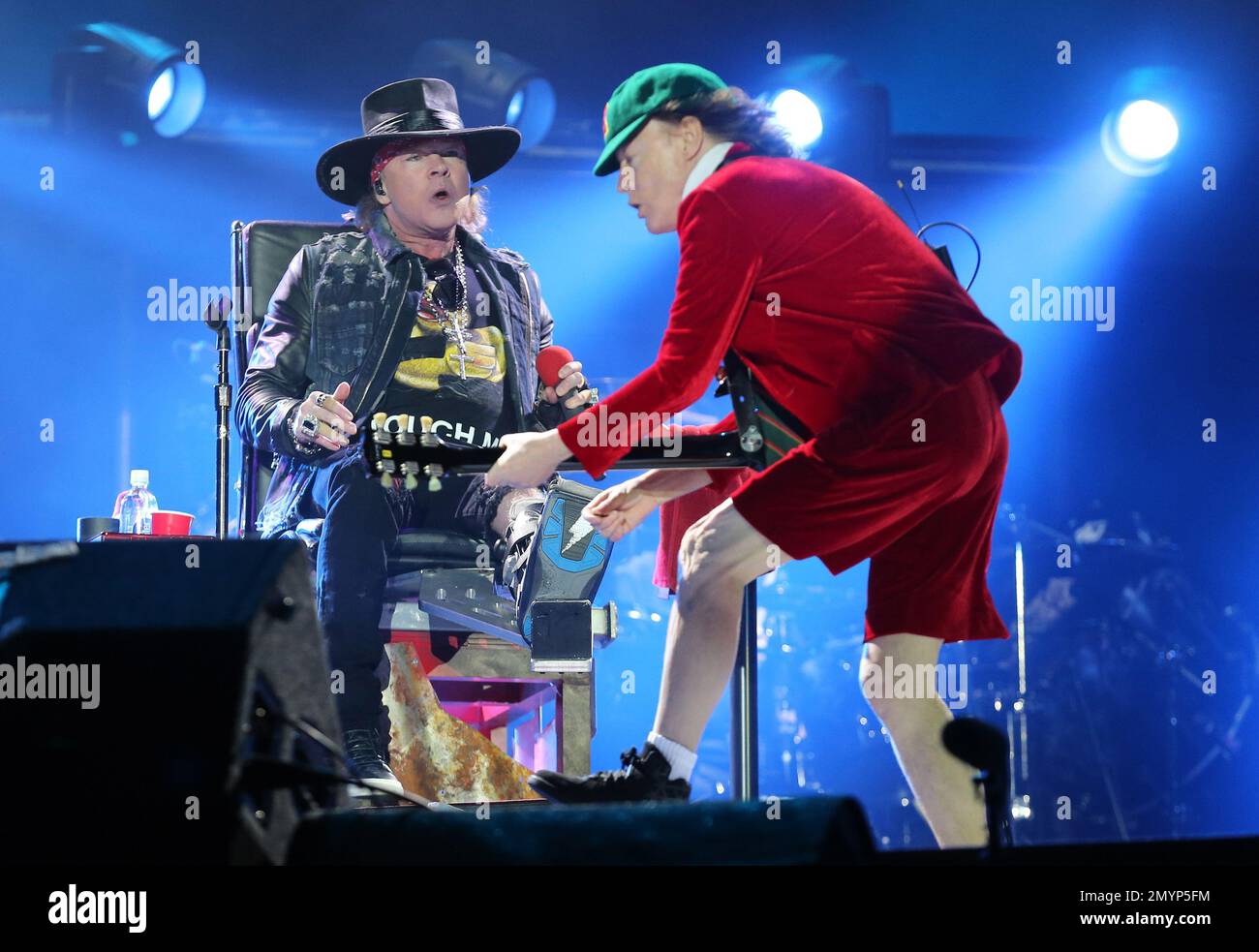 Singer Axl Rose, left, and AC/DC lead guitar player Angus Young perform ...