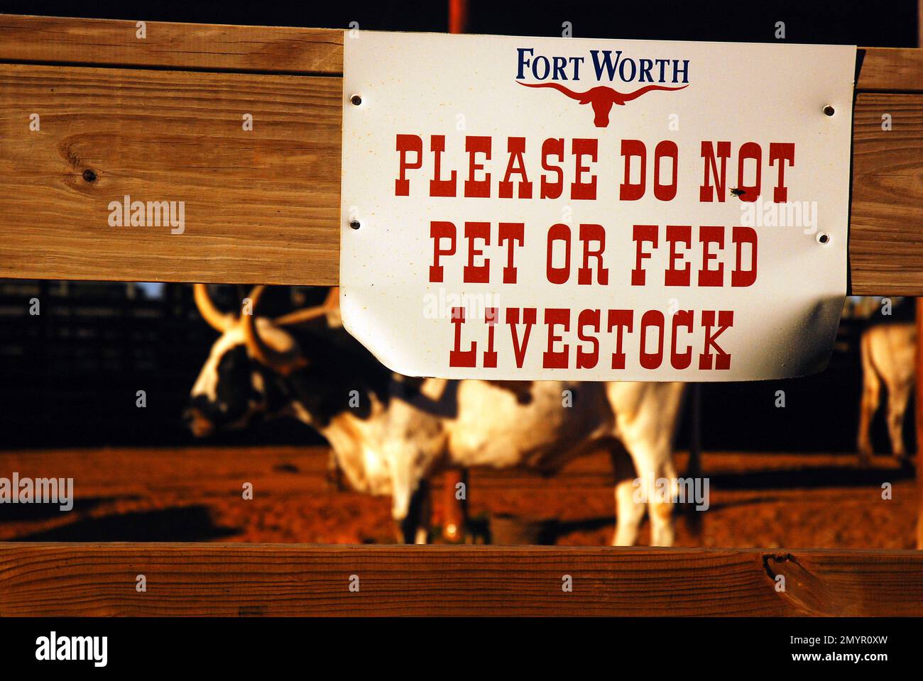 Warnung auf den Fort Worth Stock Yards Stockfoto