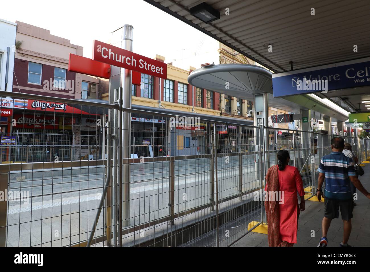 Die Church Street Light Rail hält im Bau an der Church Street, Parramatta Stockfoto