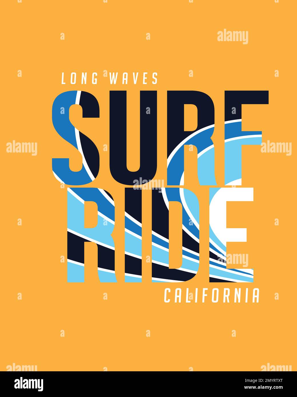 Surf Ride California Typography Retro Wave-Poster mit Grafikdesign für T-Shirt-Druck-Vektor Stock Vektor