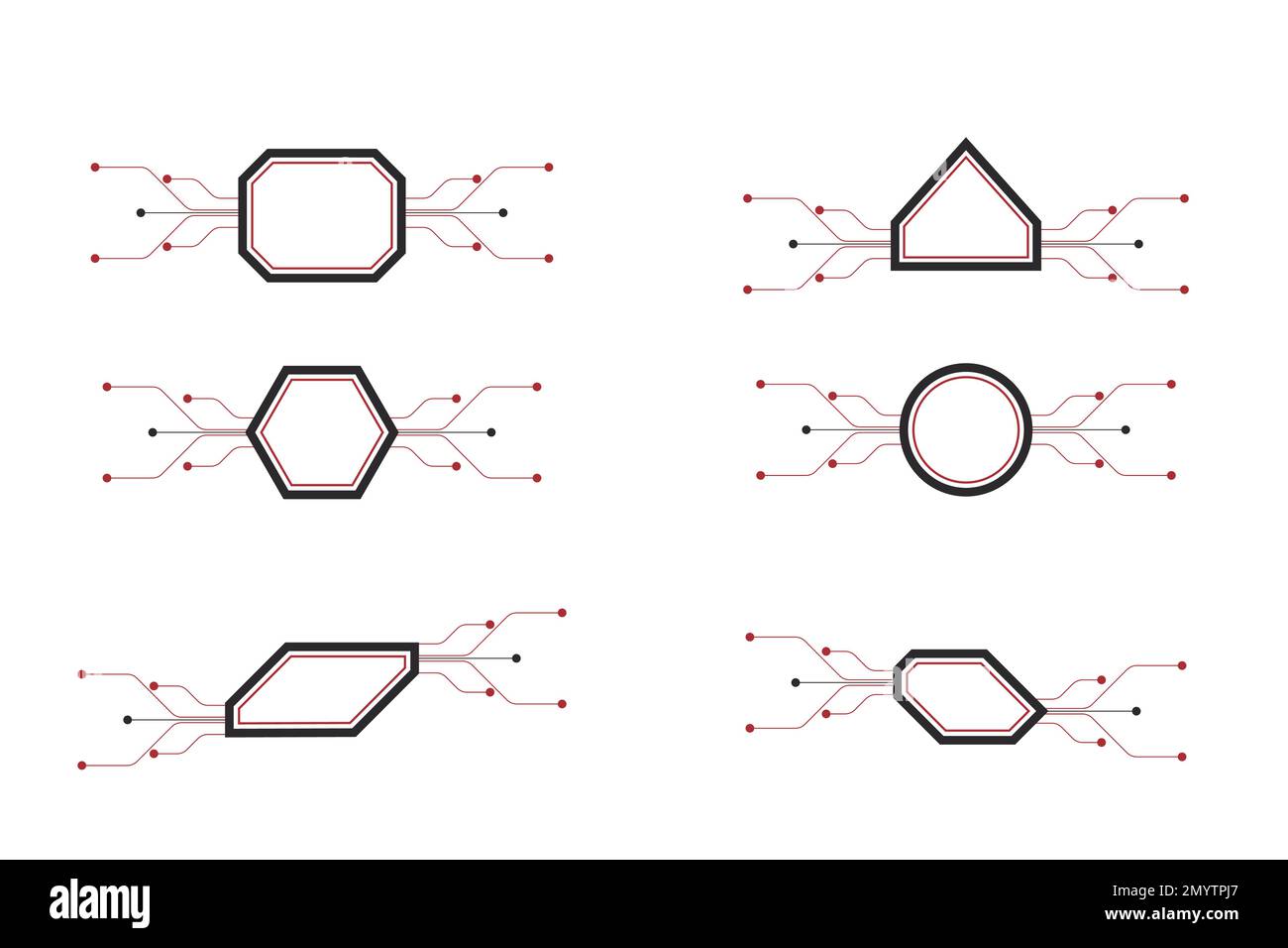 Geometrische Technologieelemente festlegen. Technologie abstrakt digitales Element, Linienzukunft, Beschriftungen und Rahmen in High-Tech-Stil, Vektor. Tech für Benutzer Stock Vektor