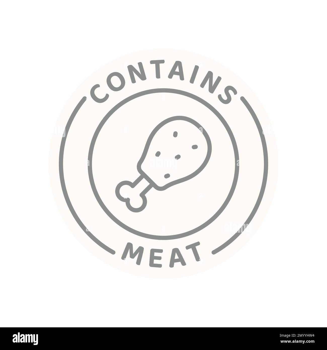 Enthält Etikett mit Fleischvektorlinien. Allergenabzeichen für Lebensmittelzutaten. Stock Vektor