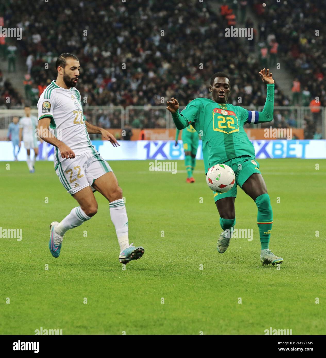 Finalspiel zwischen Algerien und Senegal während der Afrikanischen Meisterschaft 7. im Nelson Mandela Stadion in Algier, Algerien, am 4. Februar 2023. Foto: Hamza Bouhara/ABACAPRESS.COM Stockfoto