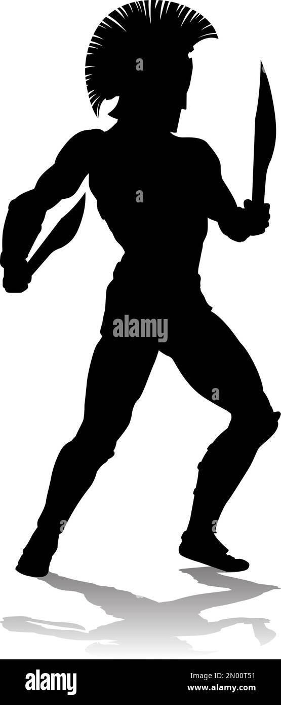 Spartan Silhouette Gladiator Trojan Greek Warrior Stock Vektor