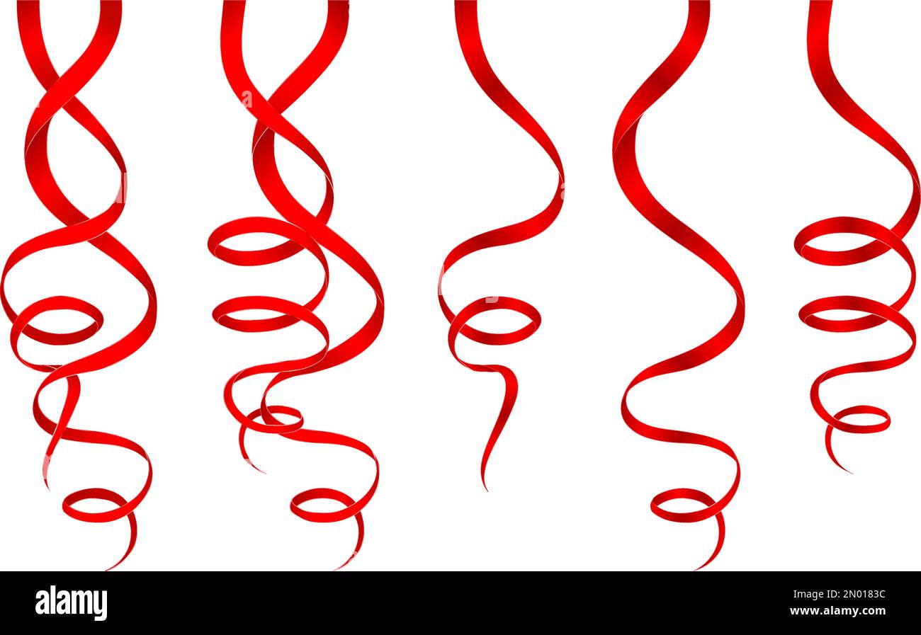 Rotes Band. Kollektion mit vertikalen Klebebändern aus Seide für Dekorationsfeiern. Stock Vektor