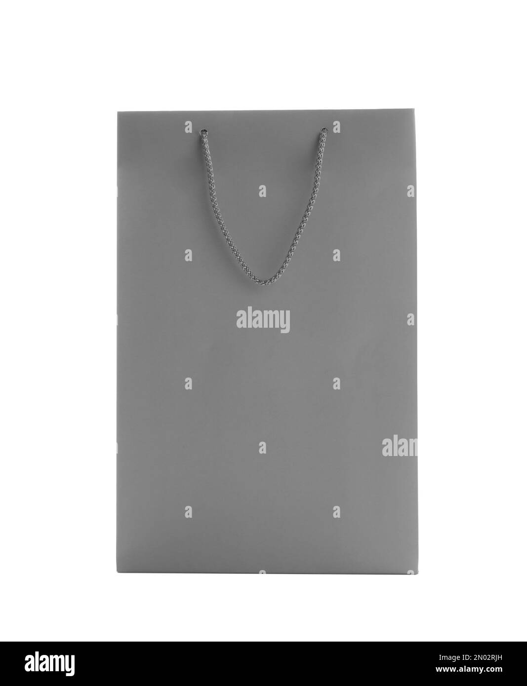 Graue Einkaufstasche aus Papier isoliert auf weiß Stockfoto