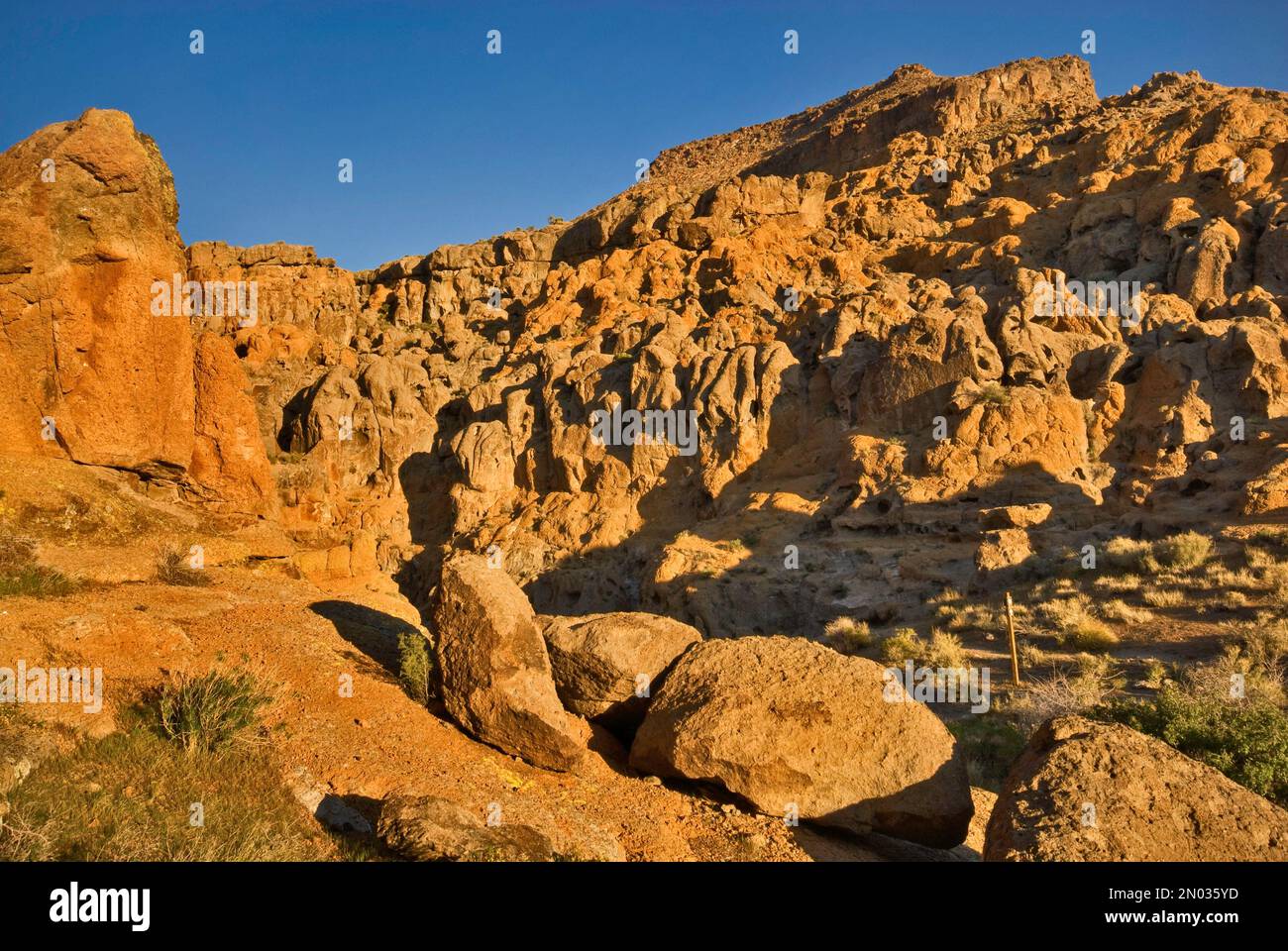 Winziger Felsen am Mojave National Preserve, Kalifornien, USA Stockfoto