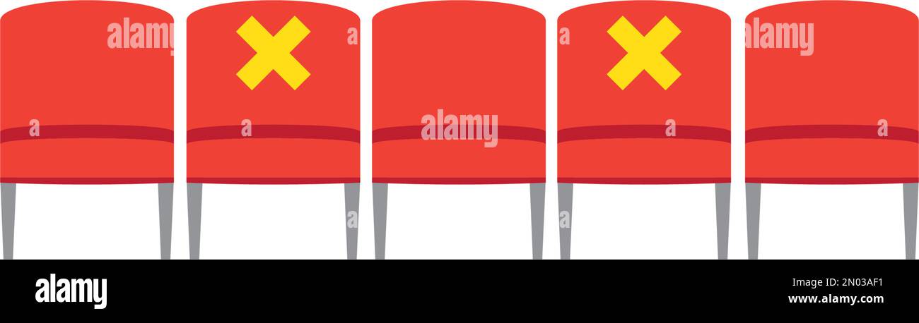 Das Konzept der sozialen Distanzierung. Physische Distanzierung beim Sitzen in einem öffentlichen Stuhl. In der öffentlichen Gesellschaft Abstand halten, um sich vor dem Coronavirus oder COVID zu schützen. Stock Vektor