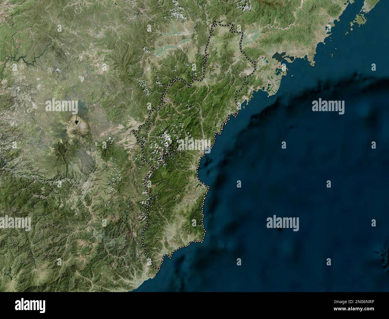 Hamgyong-bukto, Provinz Nordkorea. Hochauflösende Satellitenkarte Stockfoto