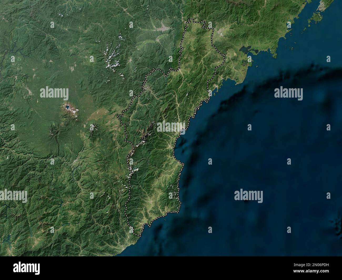 Hamgyong-bukto, Provinz Nordkorea. Satellitenkarte mit niedriger Auflösung Stockfoto