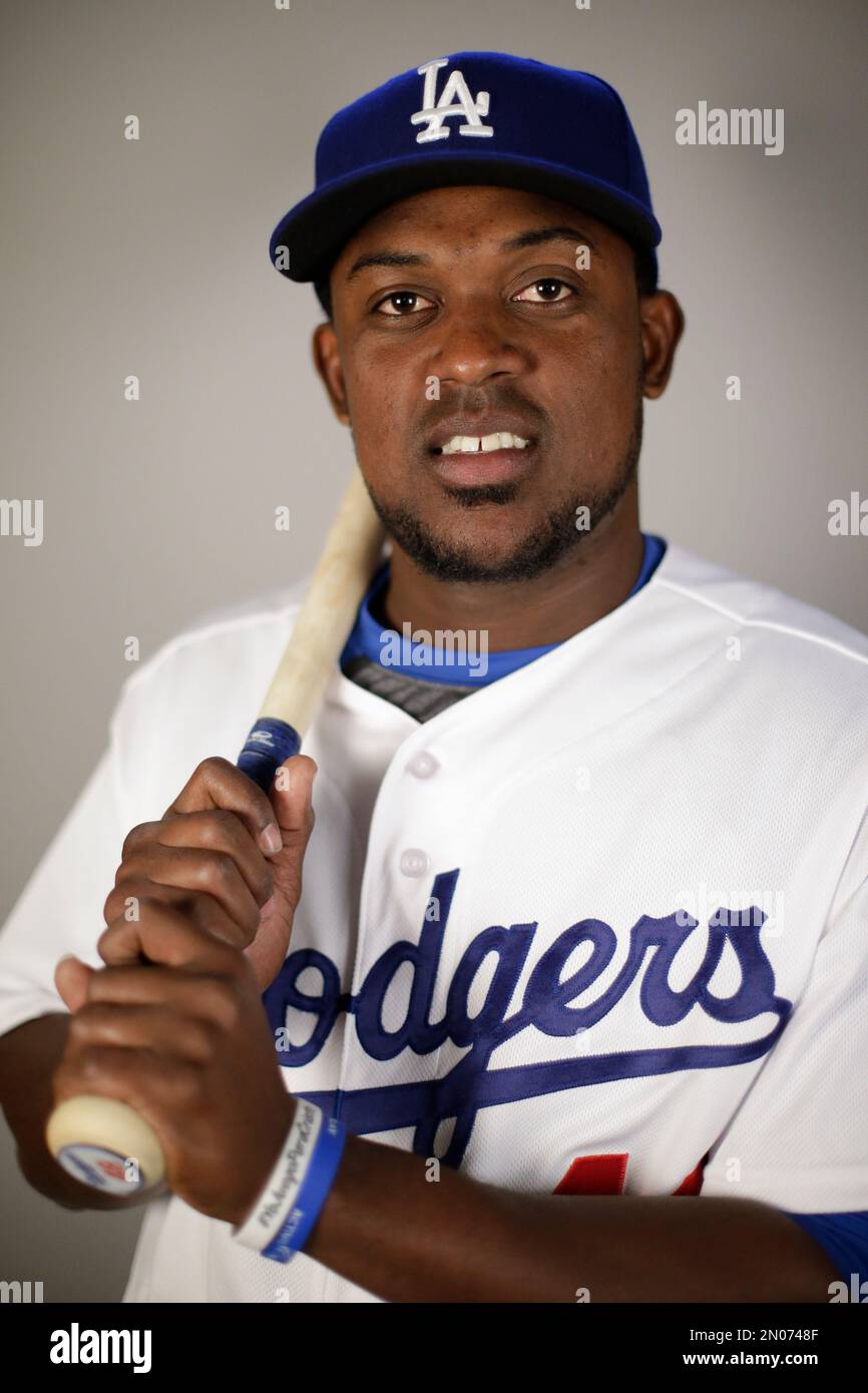This is a 2016 photo of Elian Herrera of the Los Angeles Dodgers baseball team. This image reflects the Los Angeles Dodgers active roster as of Saturday, Feb. 27, 2016, when this image was taken. (AP Photo/Chris Carlson) Stockfoto