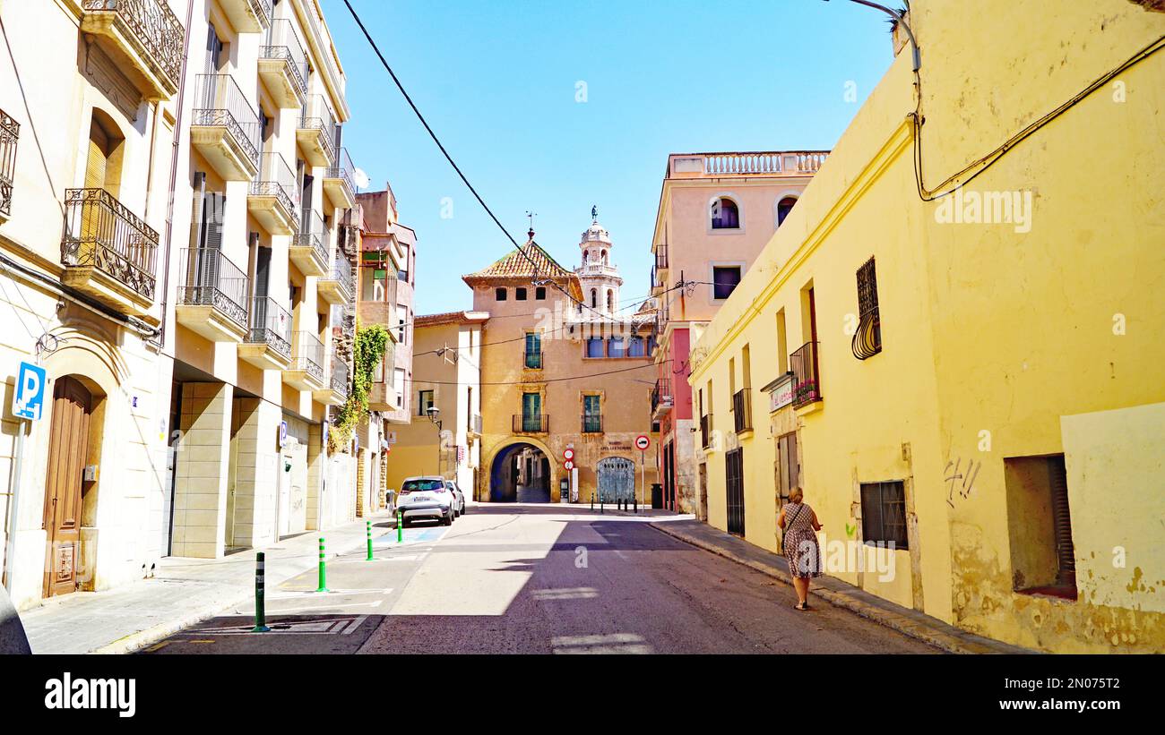 Panoramablick auf El Vendrell, Tarragona, Bajo Penedés, Penedés, Catalunya, Spanien, Europa Stockfoto