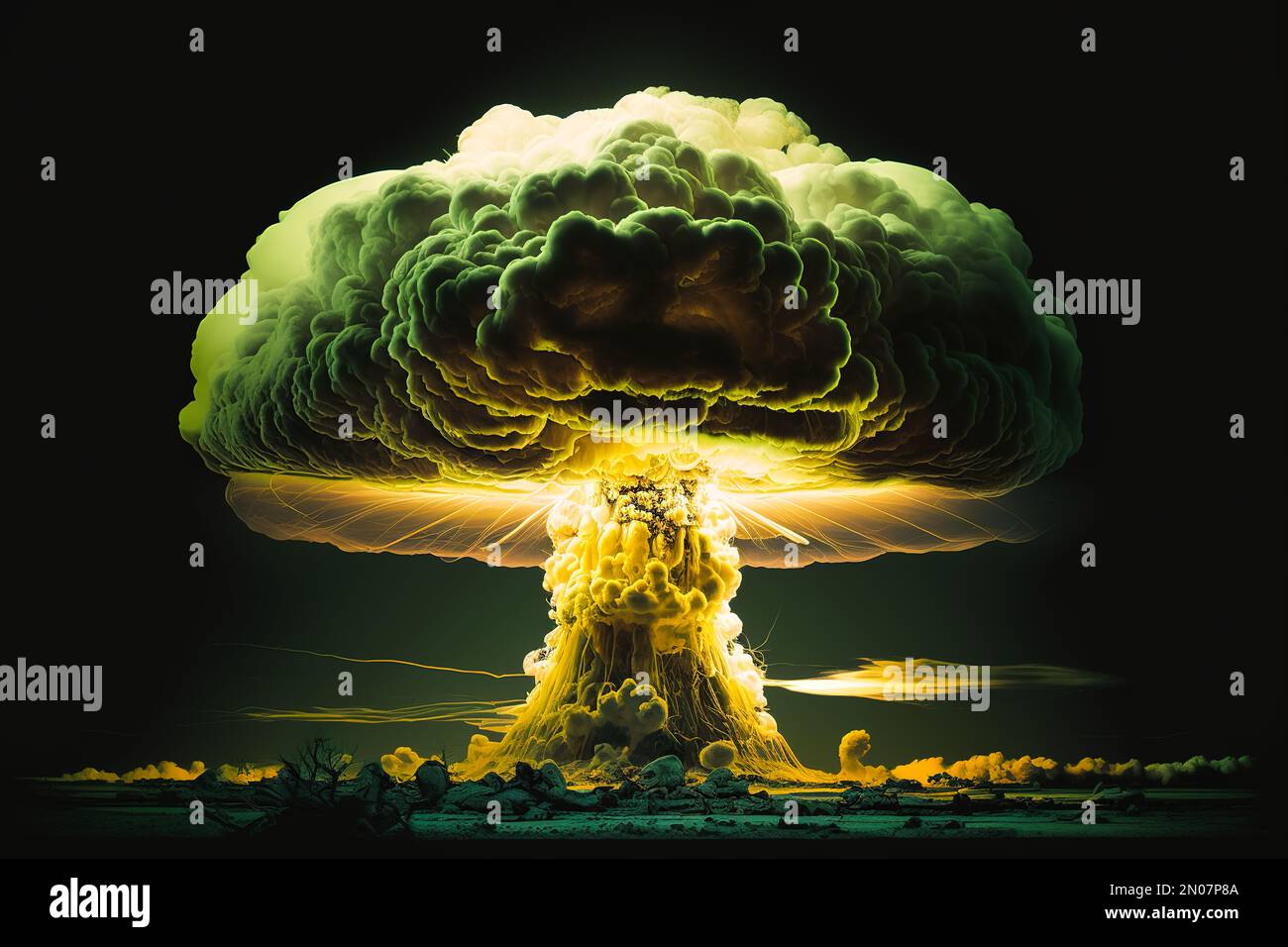 Atombombenexplosion in der Wüste, generative KI Stockfoto