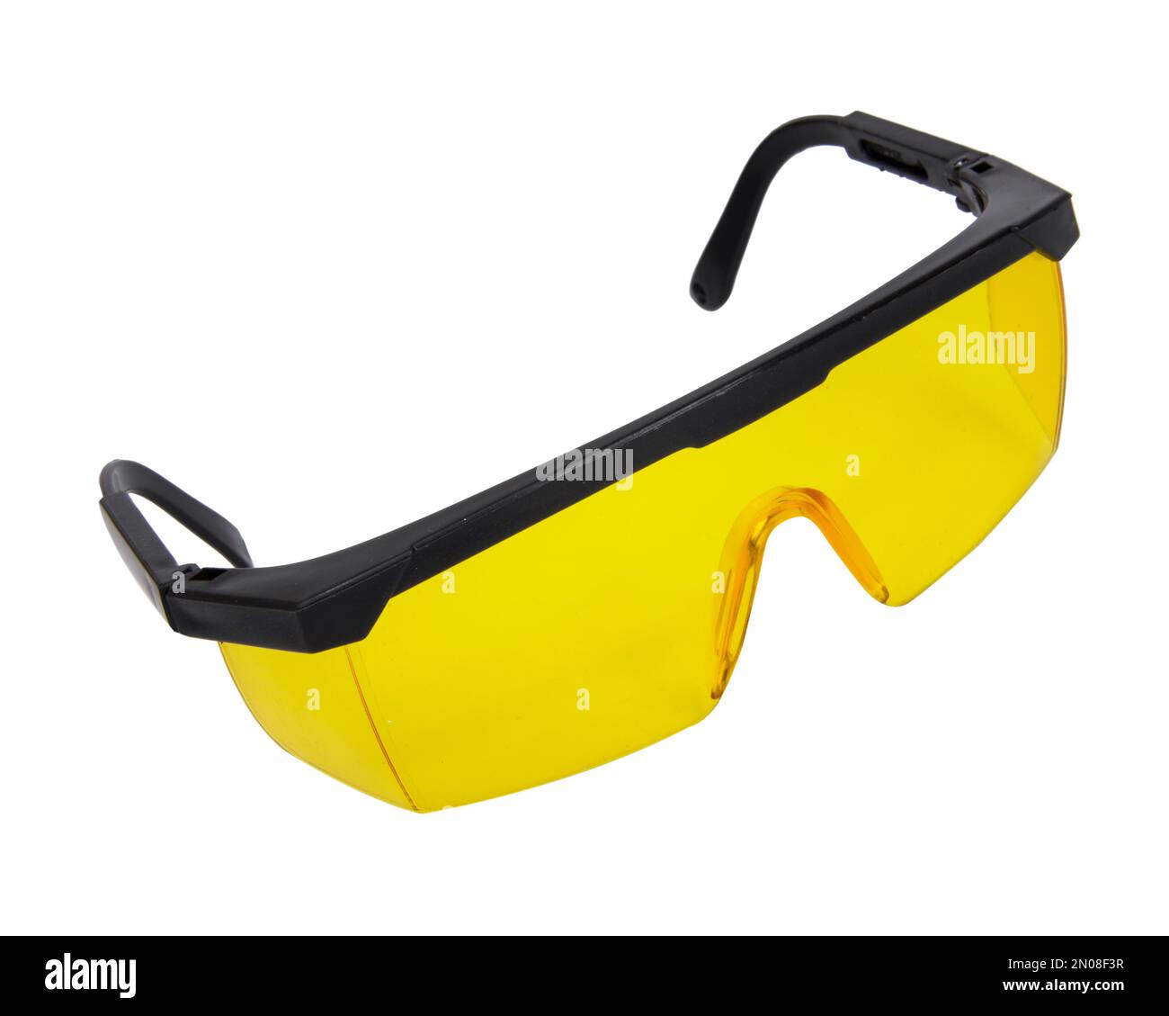 Modische Brille mit gelben Linsen. Nacht Gläser Augenschutz für Autofahrer. Auf weiß isoliert. Sonnenbrille Stockfoto