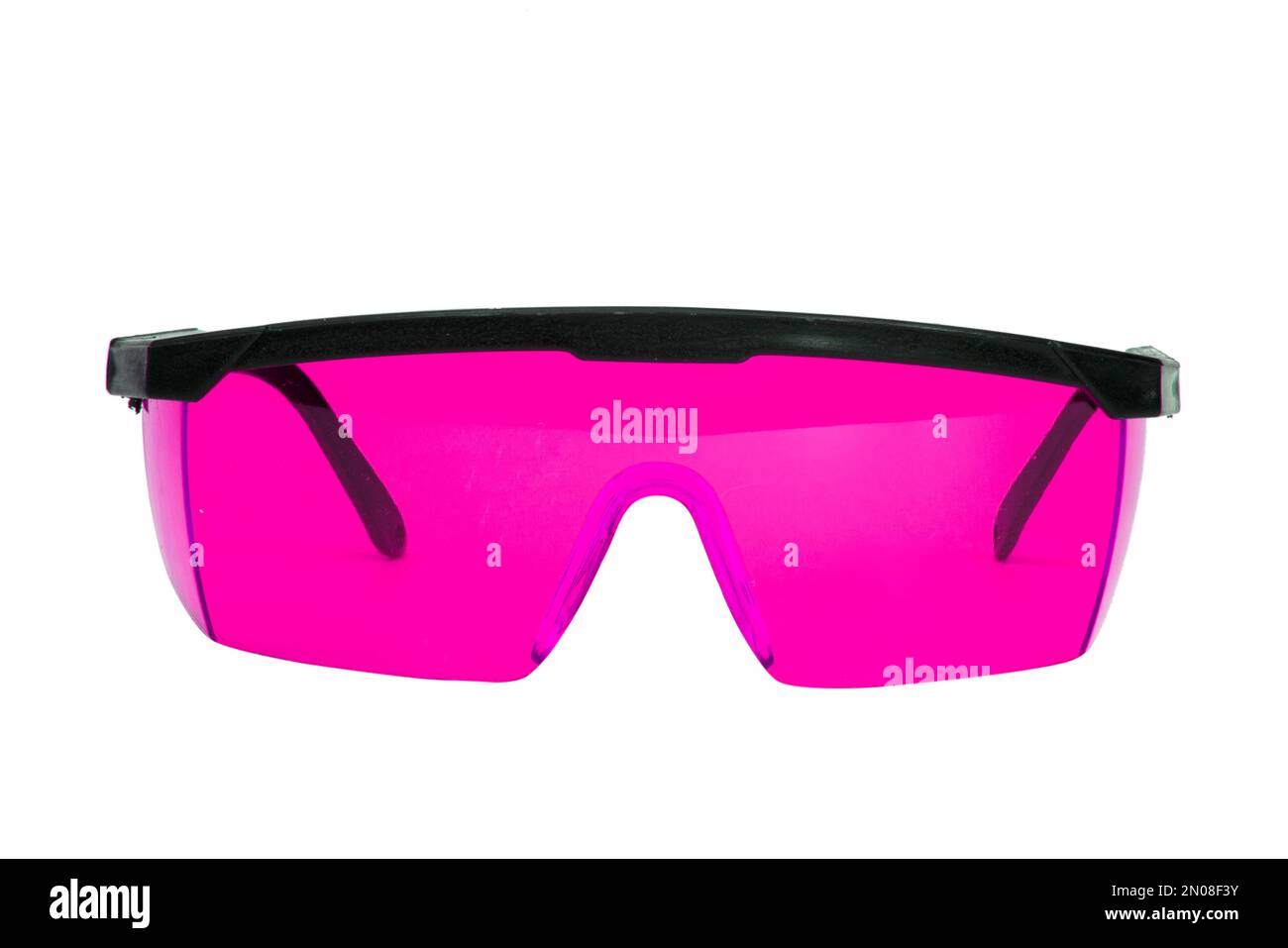 Modische Brille mit pinkfarbenen UV-Gläsern. Isoliert auf weiß. Sonnenbrille Stockfoto