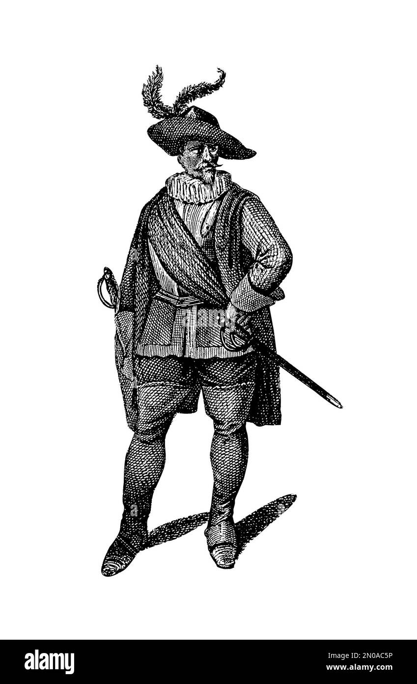 Gravur aus dem 19. Jahrhundert, die Teilnehmer des Dreißigjährigen Krieges darstellt, der von 1618 bis 1648 stattfand. Johann Tserclaes. Abbildung veröffentlicht i Stockfoto