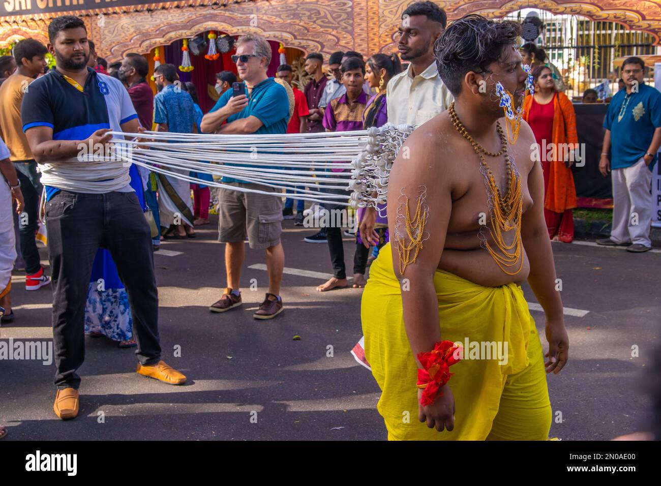 Thaipusam-fest in Penang. Anhänger Kavadi t.Nagar gegenüber Lord Murugan, God of War im Hinduismus durchführen. Stockfoto