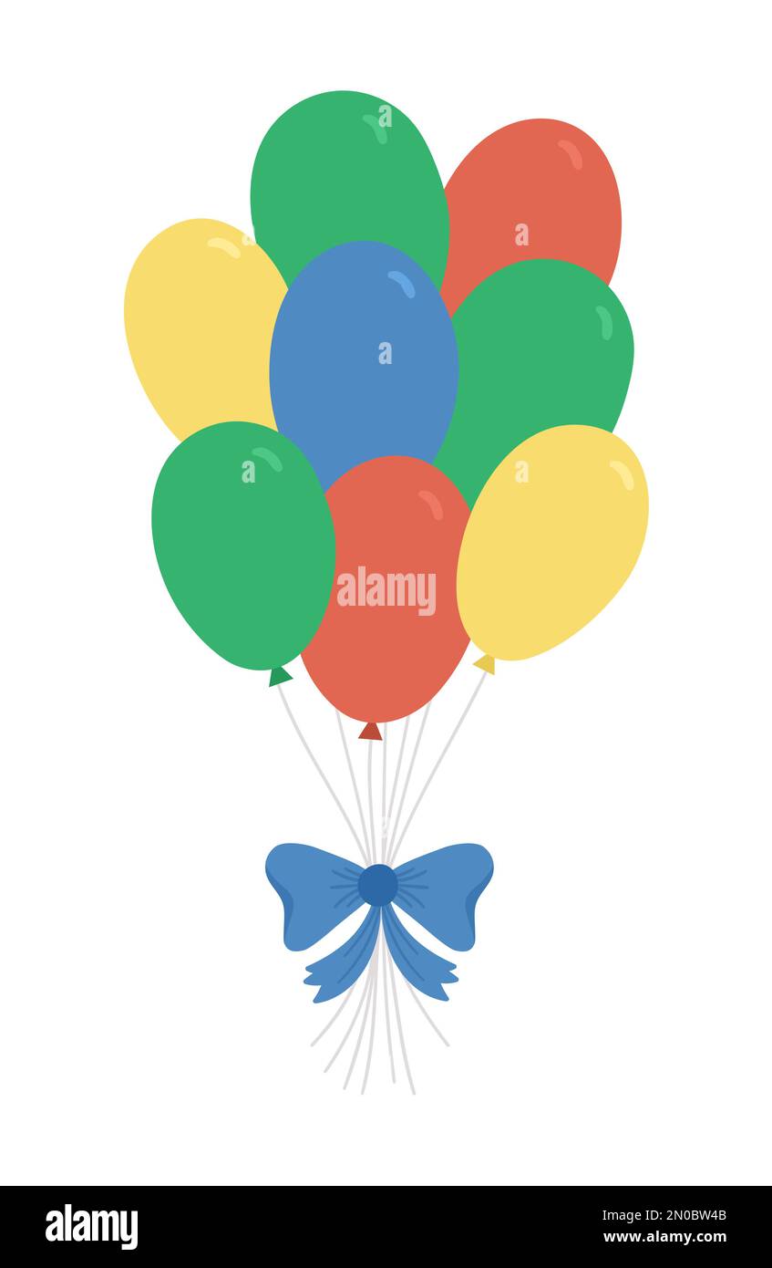 Vektor-hübsche Ballons mit Schleife. Lustiges Geburtstagsgeschenk für Karte, Poster, Print-Design. Helles Urlaubsbild für Kinder. Fröhliche Berühmtheit Stock Vektor