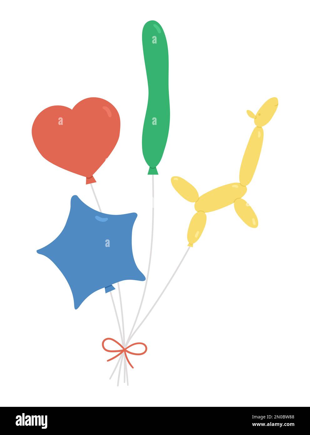 Ein hübscher Haufen Luftballons in verschiedenen Formen mit Schleife. Lustiges Geburtstagsgeschenk für Karte, Poster, Print-Design. Ein tolles Weihnachtsfoto für ein Kind Stock Vektor