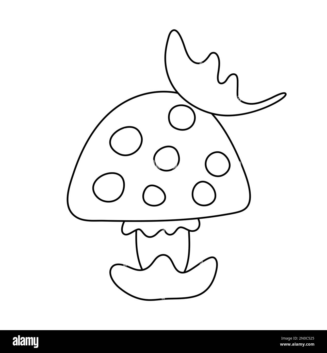 Süße Schwarzweiß-Pilze. Herbstkunstpflanze. Lustige Kontur-Death-Cap- oder Toadstool-Darstellung isoliert auf weißem Hintergrund Stock Vektor