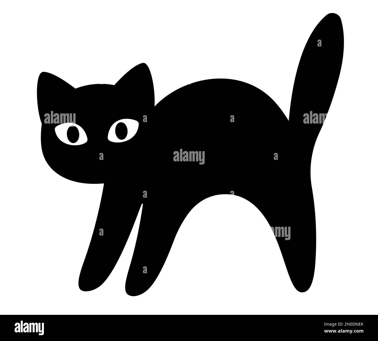 Cartoon-Silhouette mit schwarzer Katze. Verängstigtes Kätzchen mit gewölbtem Rücken und großen Augen. Einfaches Symbol, Darstellung isolierter Vektorgrafiken. Stock Vektor