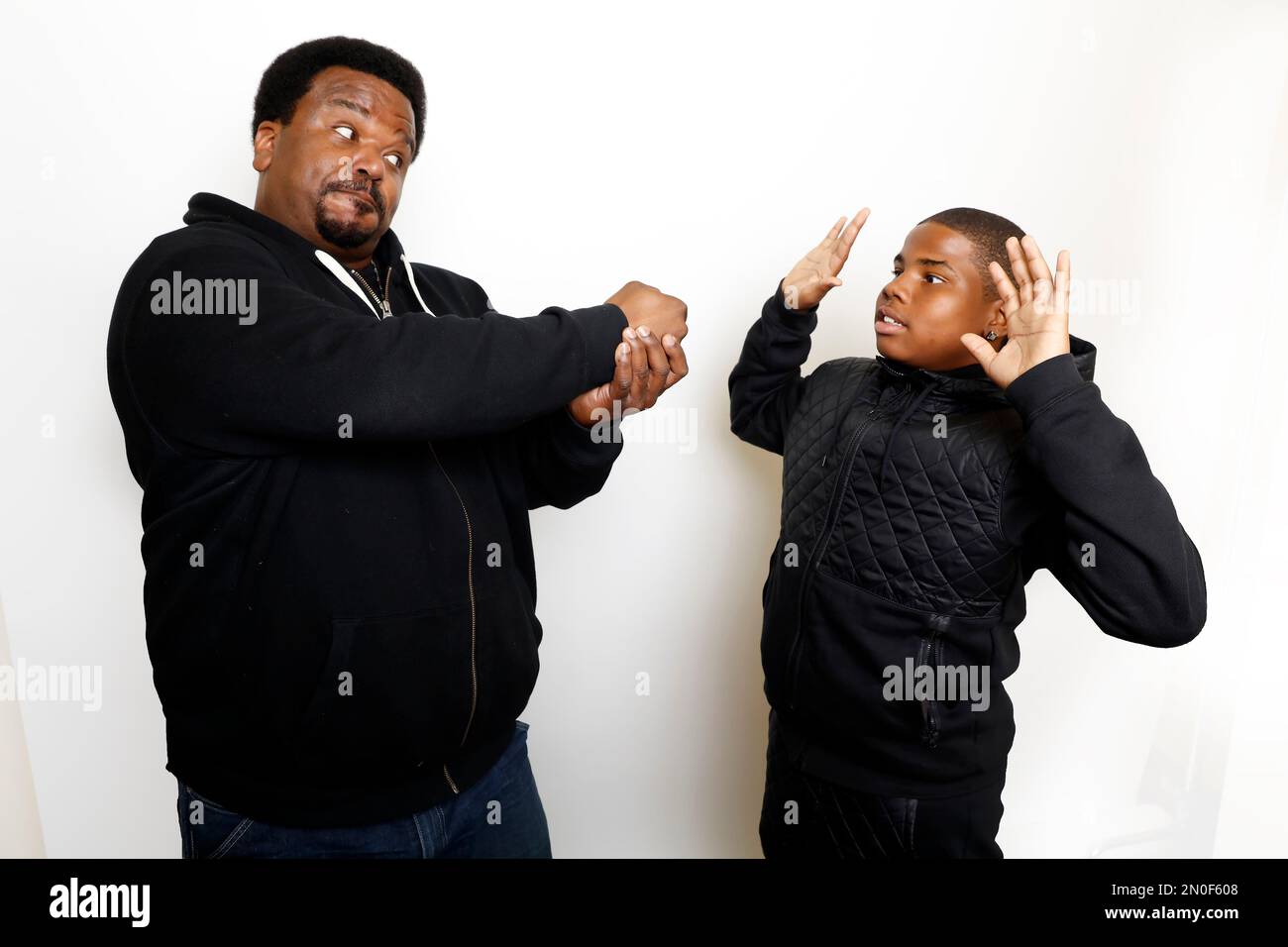 Actors Craig Robinson, left, and Markees Christmas pose for a portrait to promote the film, "Morris From America", at the Toyota Mirai Music Lodge during the Sundance Film Festival on Friday, Jan. 22, 2016 in Park City, Utah. (Photo by Matt Sayles/Invision/AP) Stockfoto