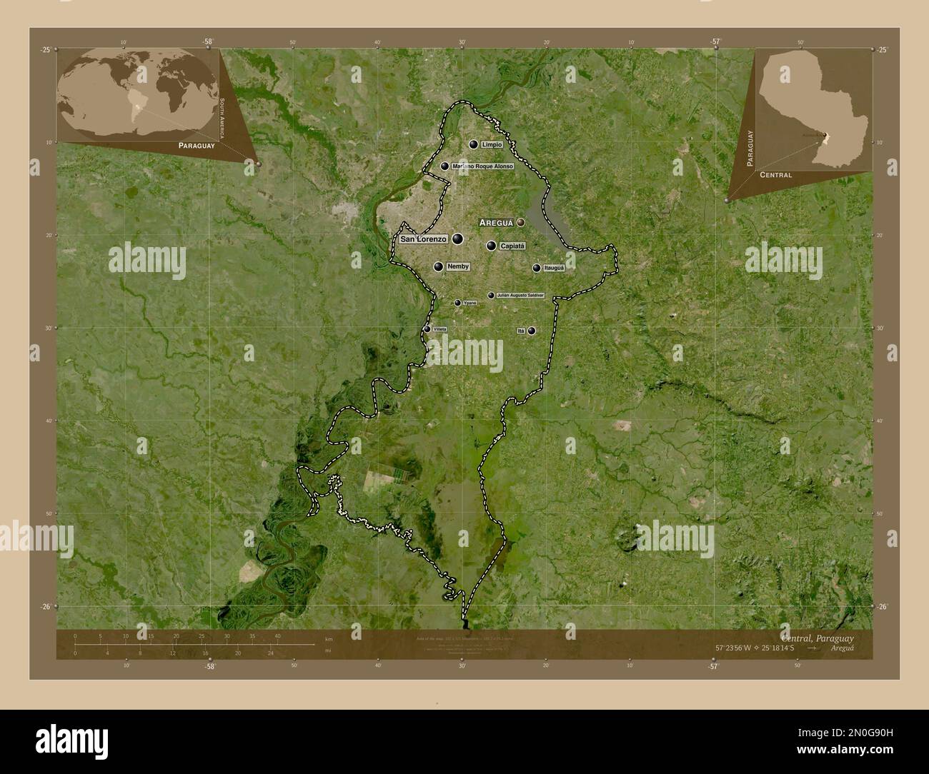 Zentrale, Departement Paraguay. Satellitenkarte mit niedriger Auflösung