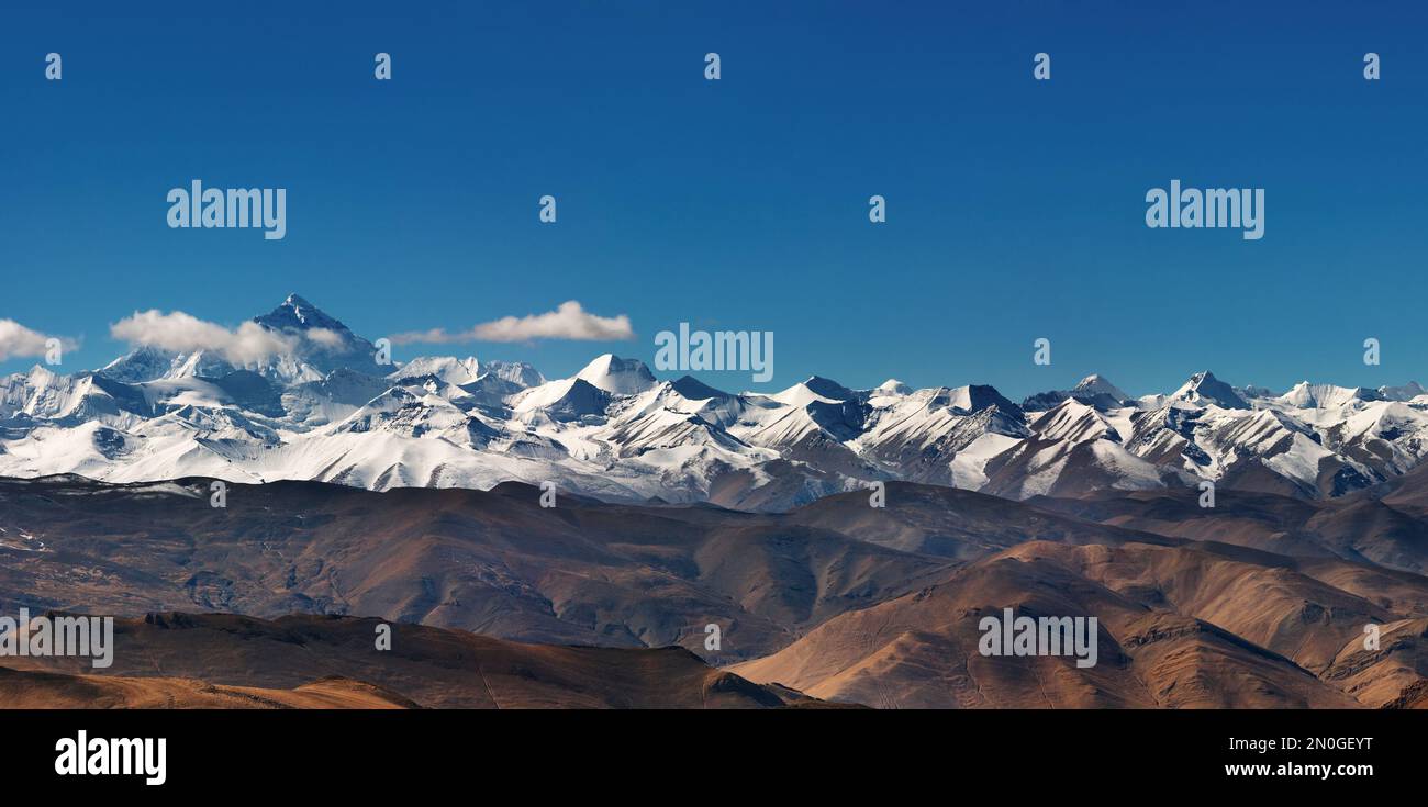 Panorama mit Mount Everest, Blick von Tibet Stockfoto