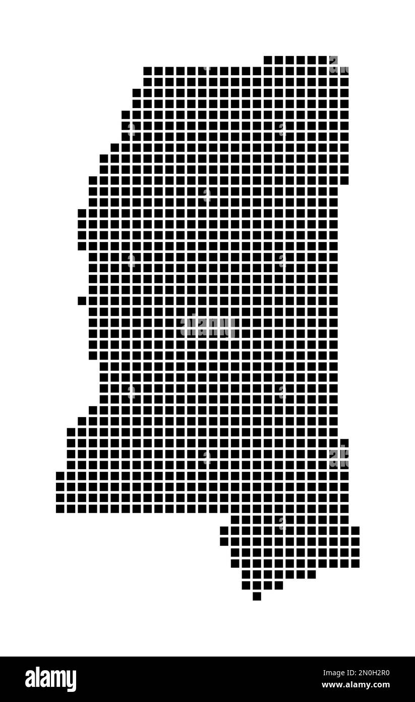Mississippi-Karte. Karte von Mississippi im gepunkteten Stil. Die Grenzen des US-Bundesstaates sind mit Rechtecken für Ihre Konstruktion gefüllt. Vektorabbildung. Stock Vektor