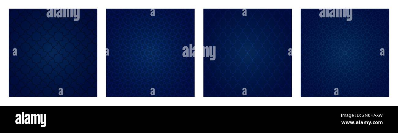 Dunkelblauer verlaufender Hintergrund mit arabischen Mustern. Hintergrund Des Arabischen Mosaik-Ornaments. Muslimische Dekoration. Ramadan Kareem, Berat Kandil Islamic Stock Vektor