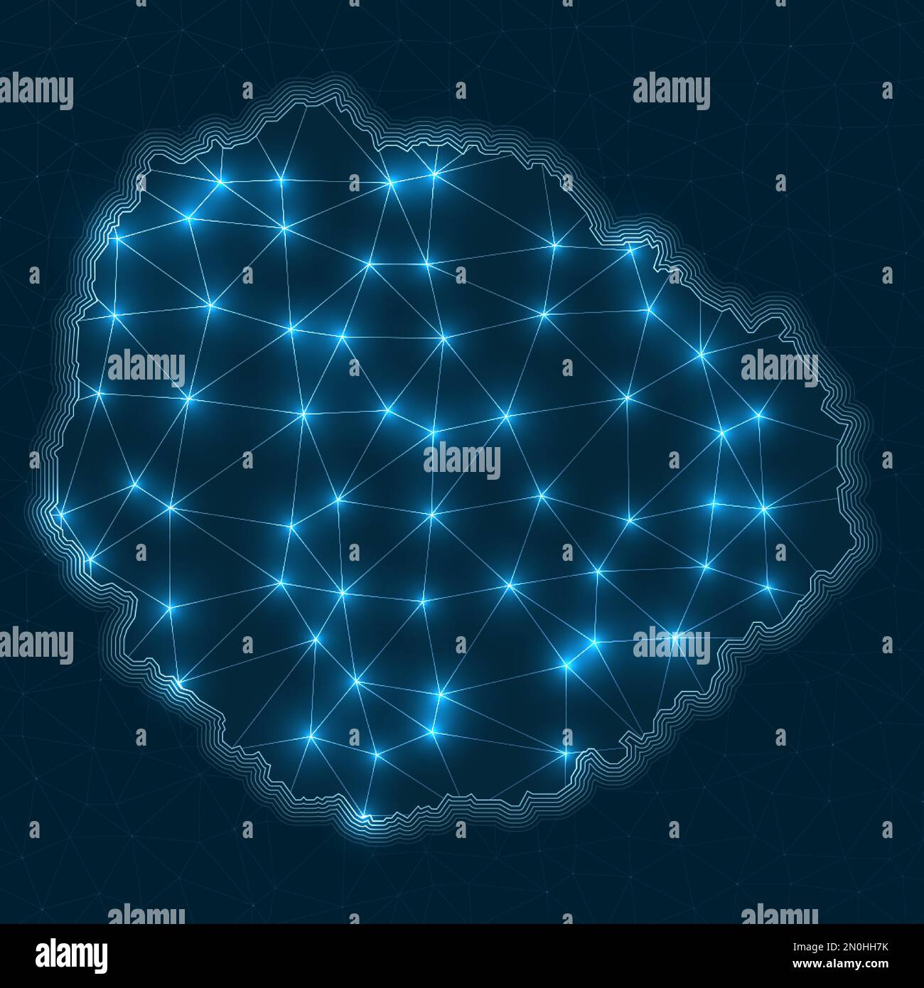 Netzwerkkarte La Gomera. Abstrakte geometrische Karte der Insel. Digitale Anschlüsse und Telekommunikationsdesign. Leuchtendes Internetnetzwerk. Elegantes vecto Stock Vektor