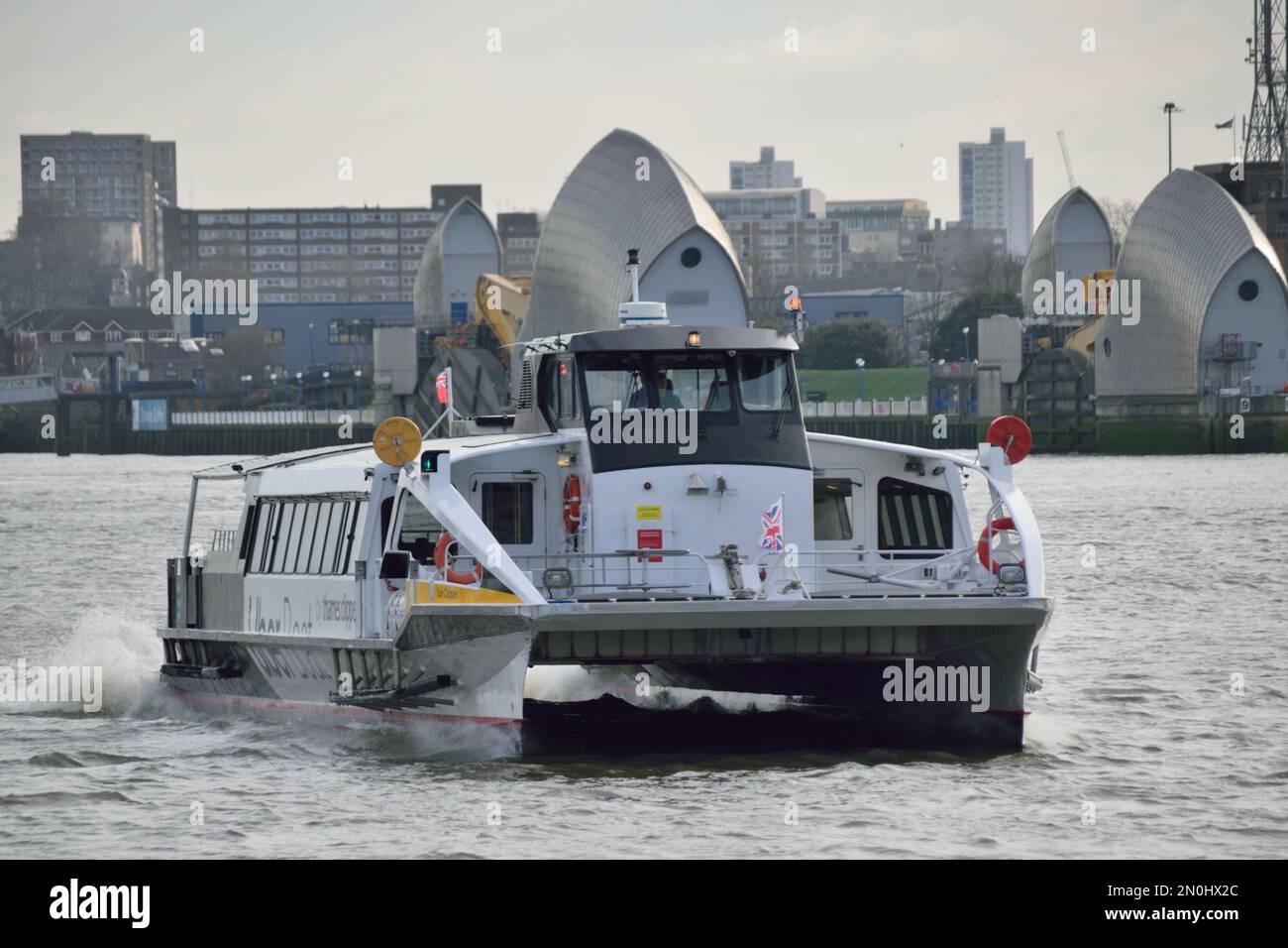 Uber Boat by Thames Clipper River Bus Service Schiff Sun Clipper betreibt den RB1 River Bus Service auf der Themse in London Stockfoto