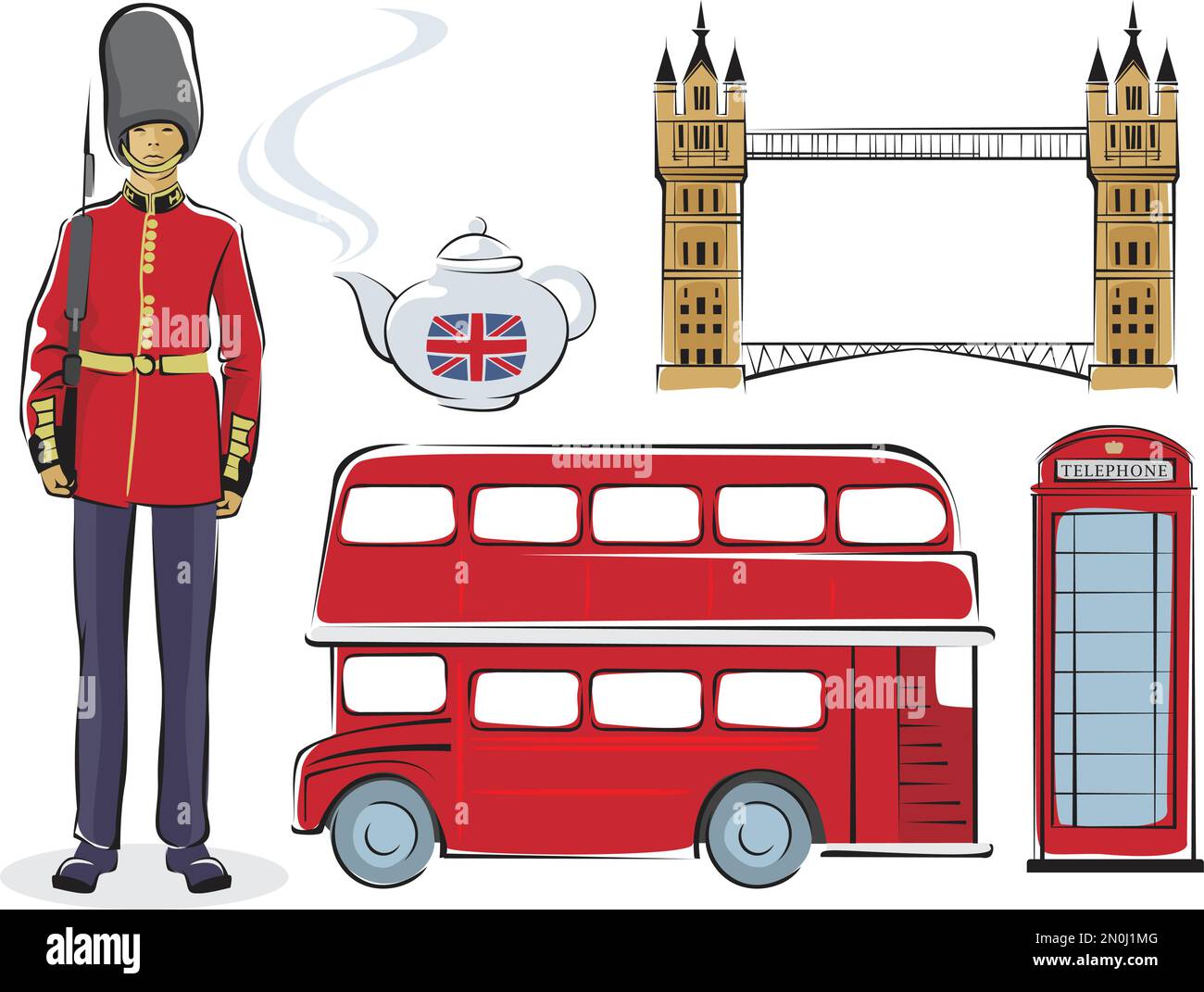 Symbol der britischen Vektorkontur Skizzensymbole gesetzt Stock Vektor