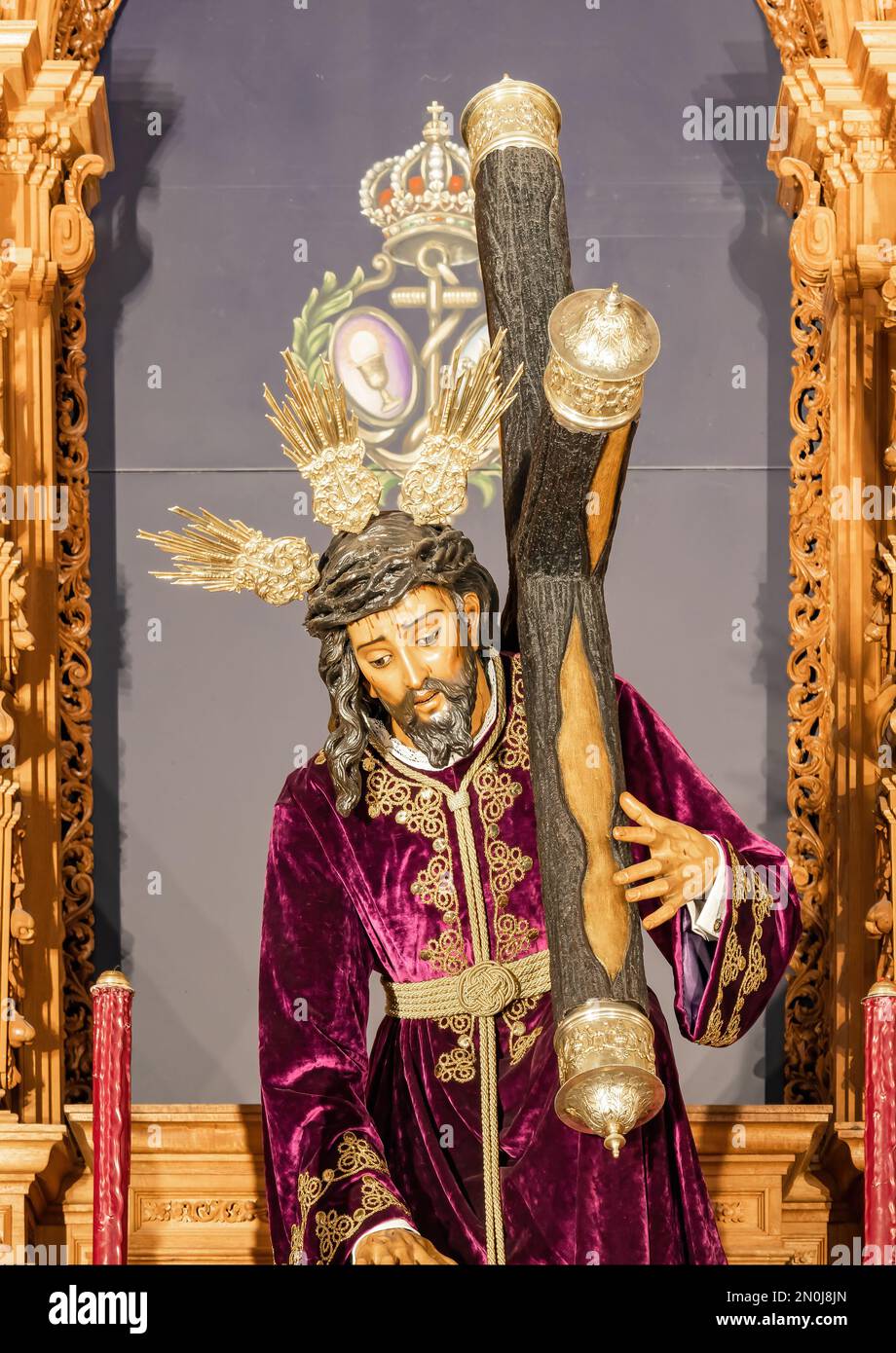 Bild des Heiligen Christus der drei Wasserfälle, aus dem 16. Jahrhundert, in der Capilla de los Marineros (Kapelle der Seeleute) in Triana, Sevilla, A. Stockfoto