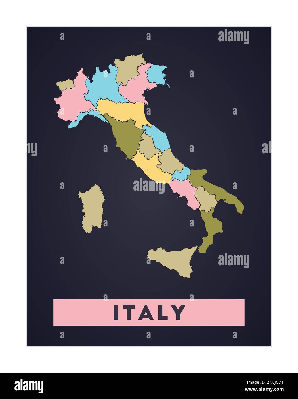 Karte für Italien. Länderposter mit Regionen. Form Italien mit Ländername. Moderne Vektordarstellung. Stock Vektor