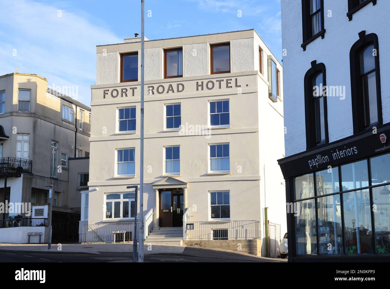 Das Fort Road Hotel, einst eine Pension aus dem Jahr 18203 in der Altstadt, befindet sich an der Fort Road, einem der angesagtesten Hotels in Margate und Kent, Großbritannien Stockfoto