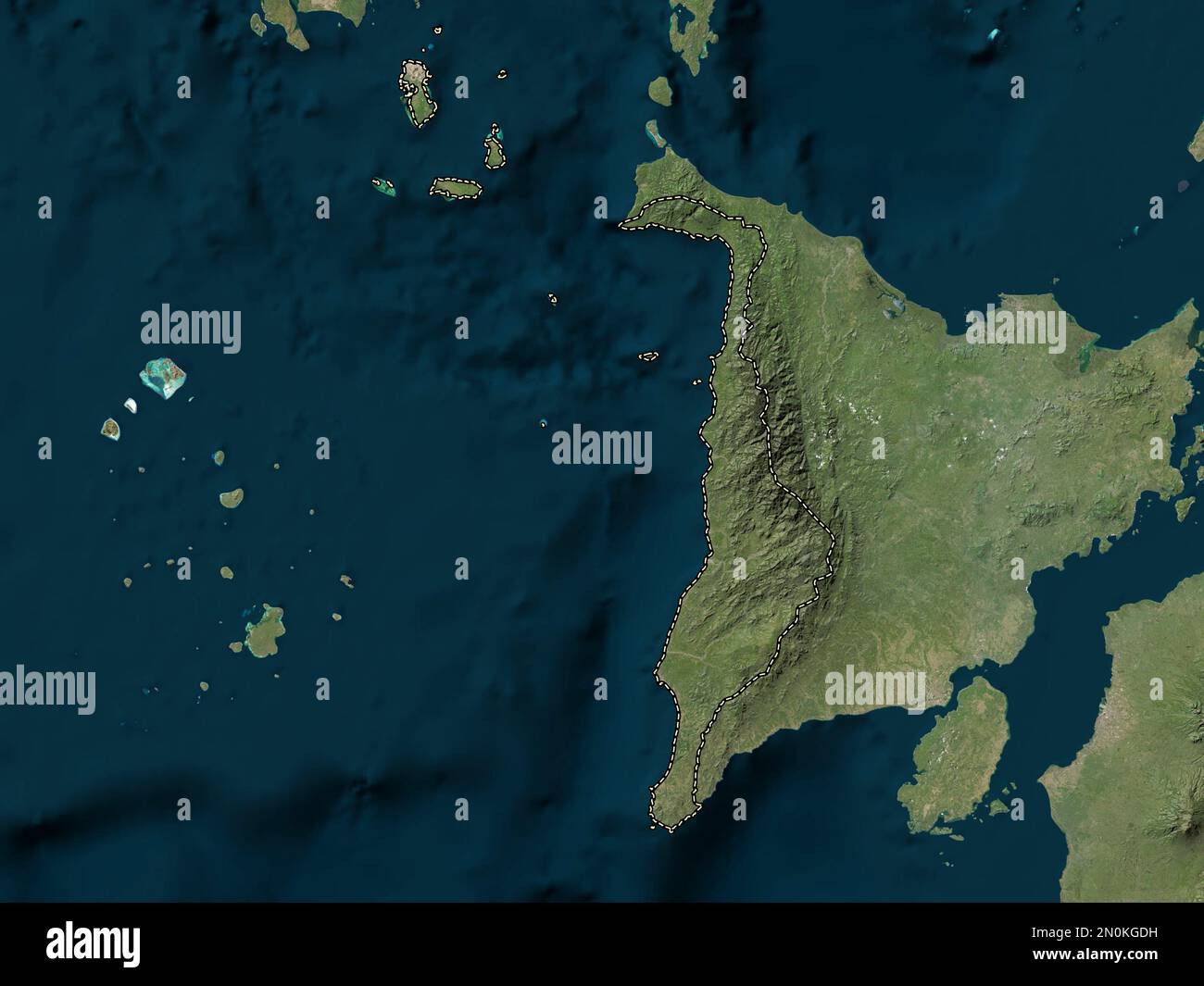 Antiquität, Provinz der Philippinen. Satellitenkarte mit niedriger Auflösung Stockfoto