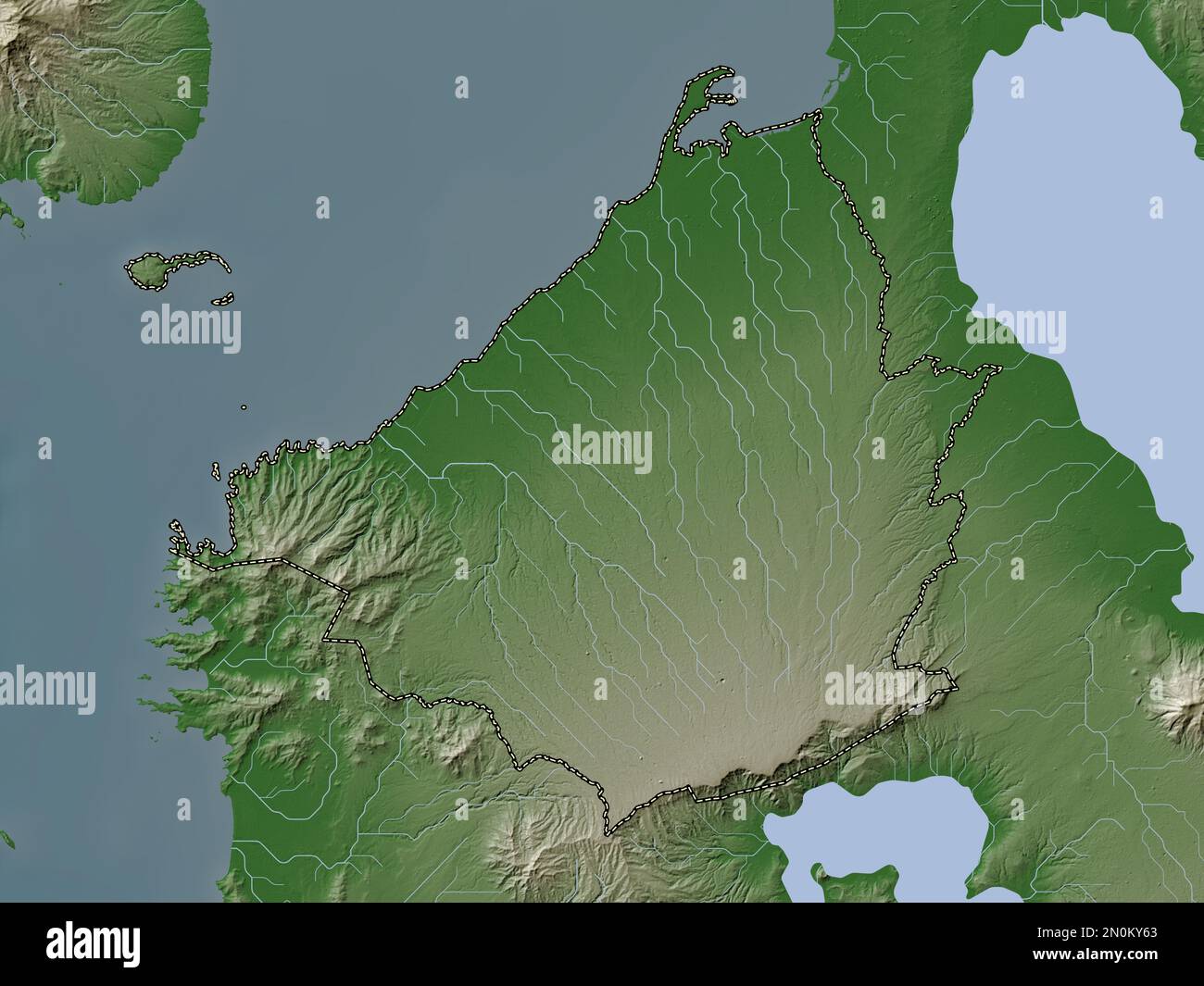 Cavite, Provinz der Philippinen. Höhenkarte im Wiki-Stil mit Seen und Flüssen Stockfoto