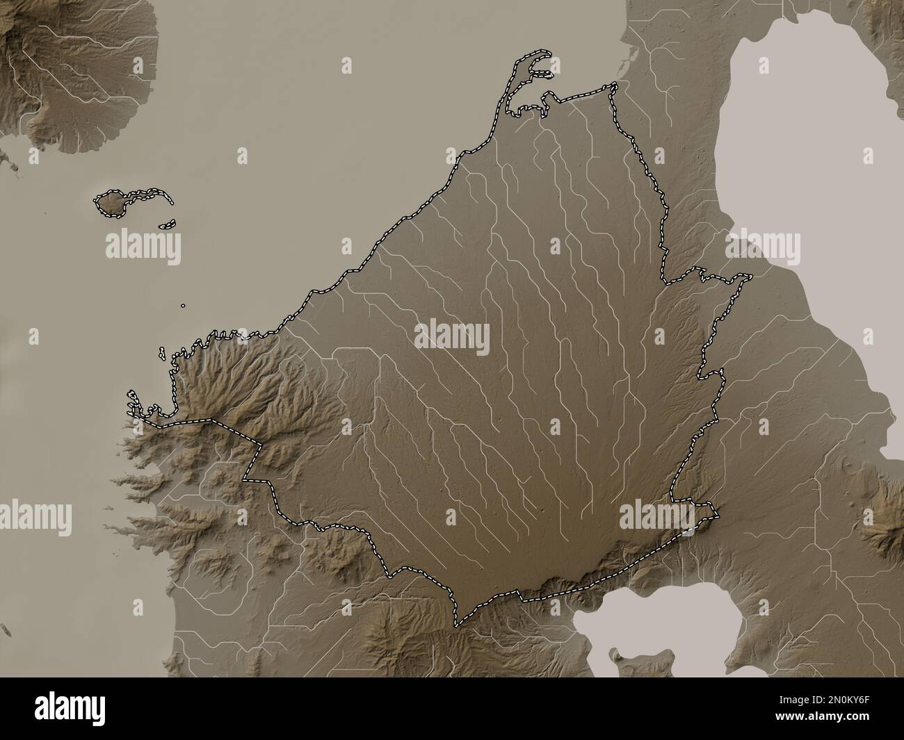 Cavite, Provinz der Philippinen. Höhenplan in Sepia-Tönen mit Seen und Flüssen Stockfoto