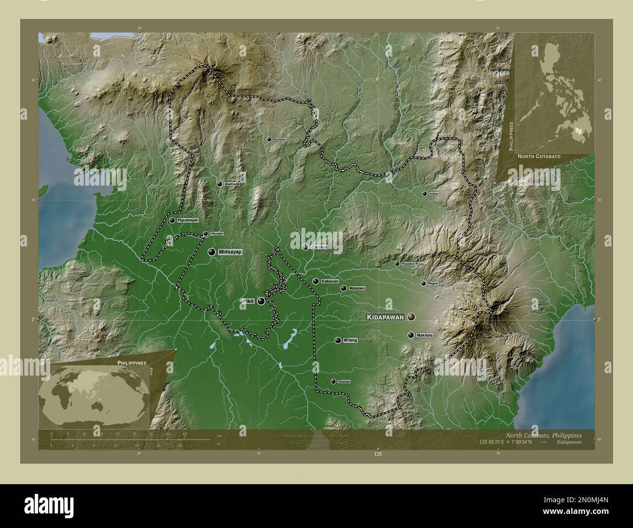 North Cotabato, Provinz der Philippinen. Höhenkarte im WikiStil mit