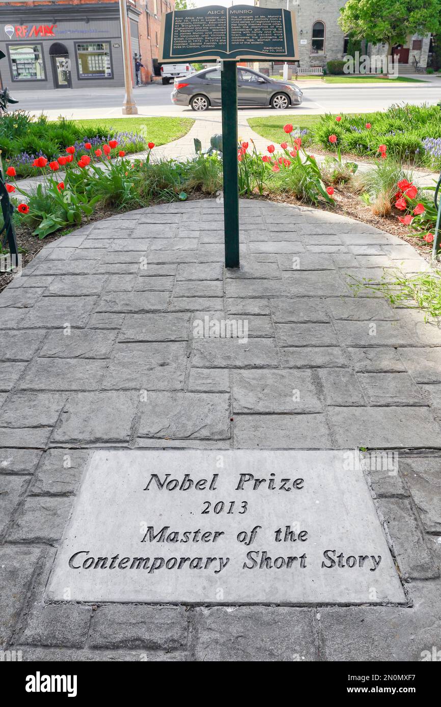 Ein Bereich des Alice Munro Literary Garden in Wingham, Ontario, Kanada. Berühmt für Kurzgeschichten gewann sie 2013 den Literaturnobelpreis. Stockfoto