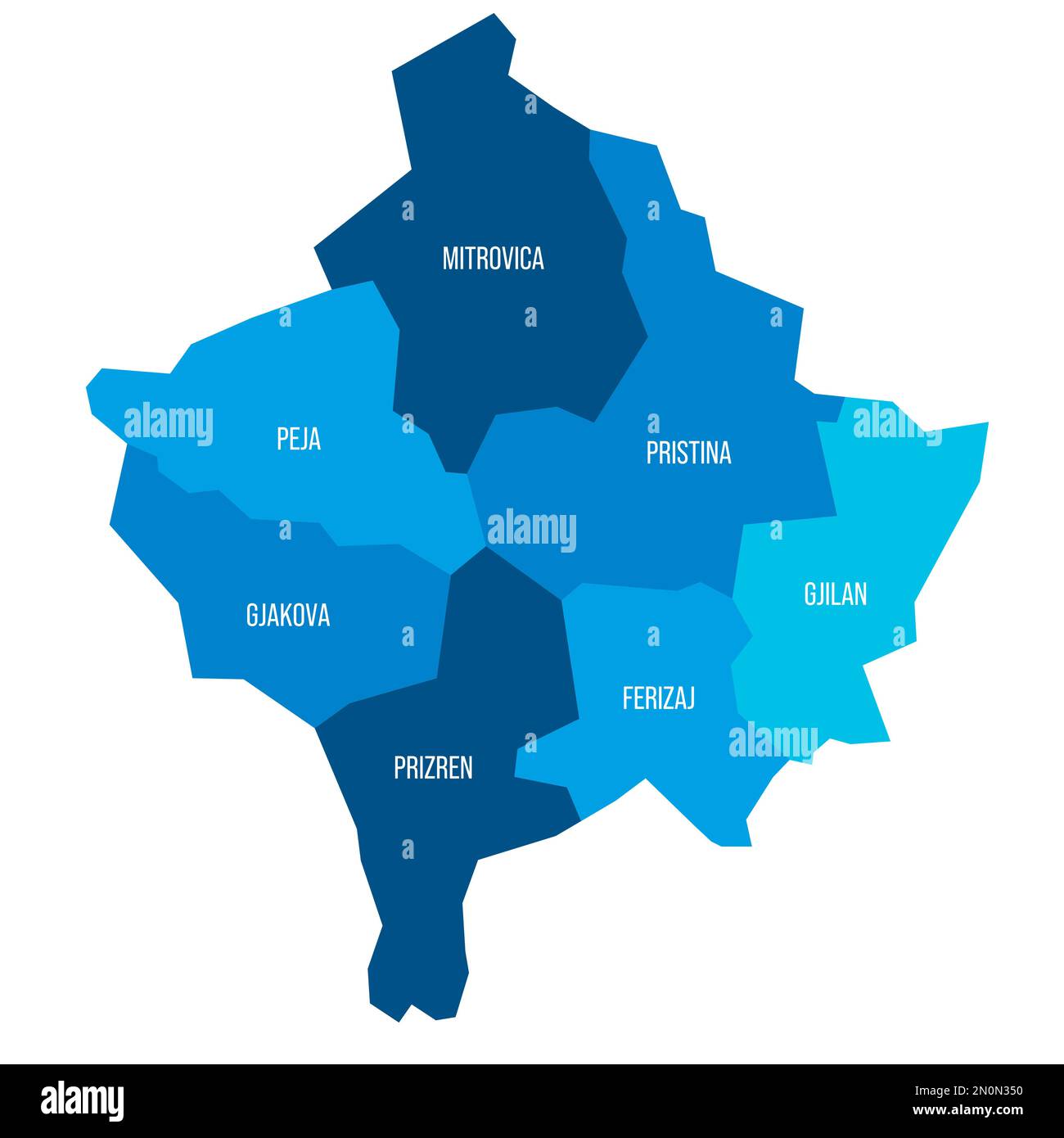 Politische Karte des Kosovo der Verwaltungsbezirke. Flache blaue